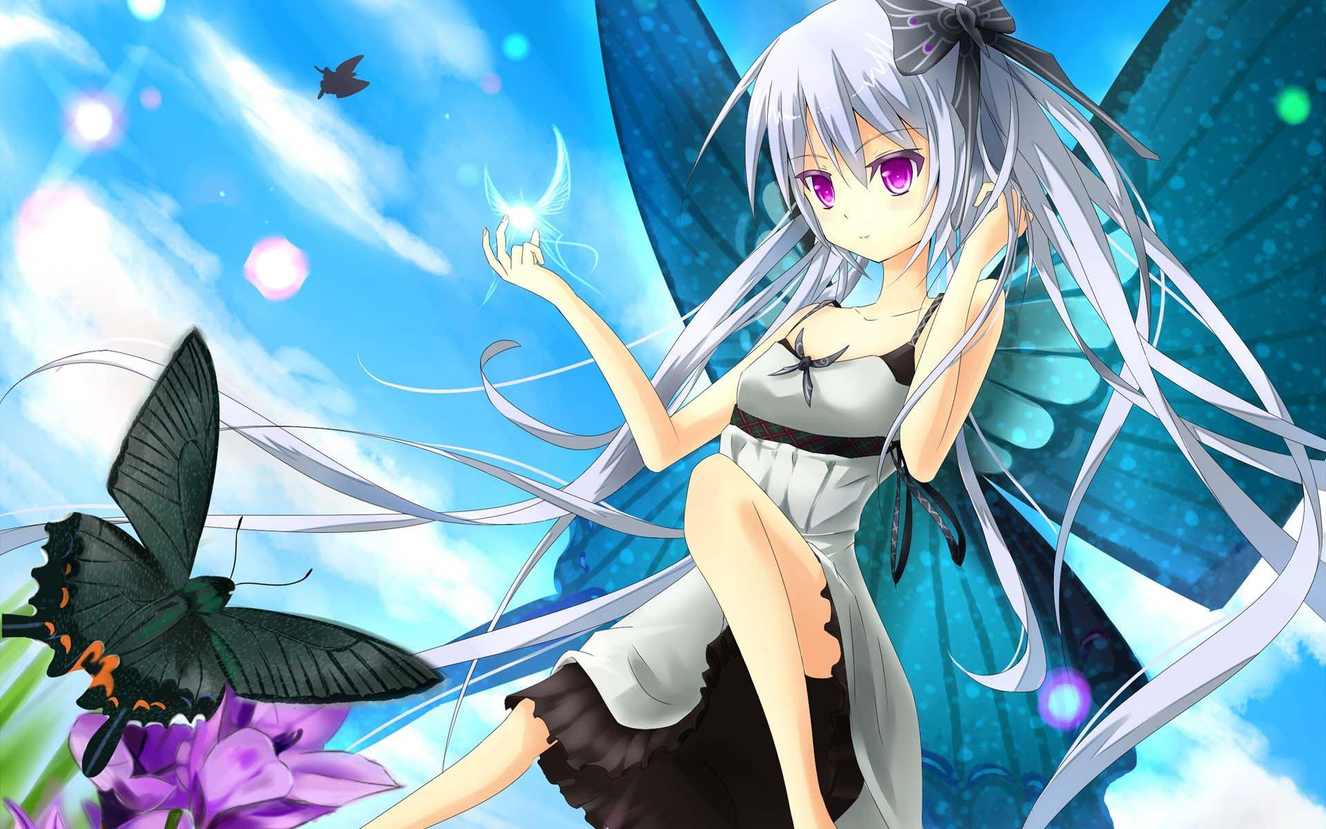 Girl Playing With A Butterfly. HD Anime Wallpaper for Mobile