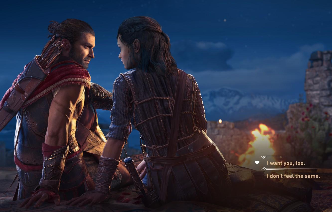 Wallpapers night, the fire, Assassin's Creed, Odyssey, Odyssey