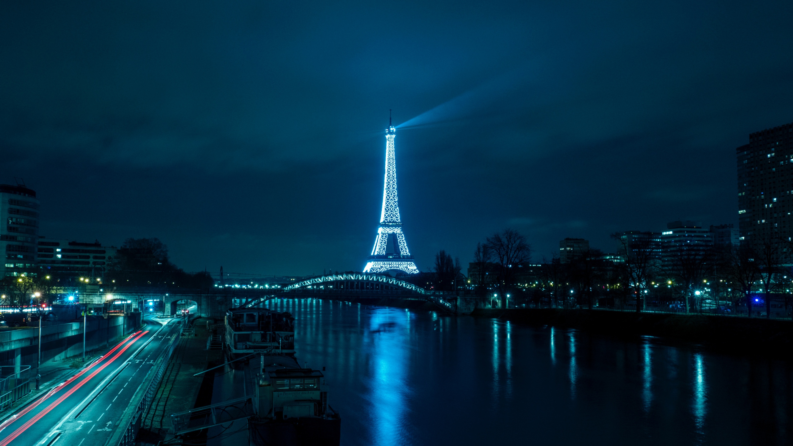 Wallpaper of Paris, Eiffel Tower, Night City, River, Bridge