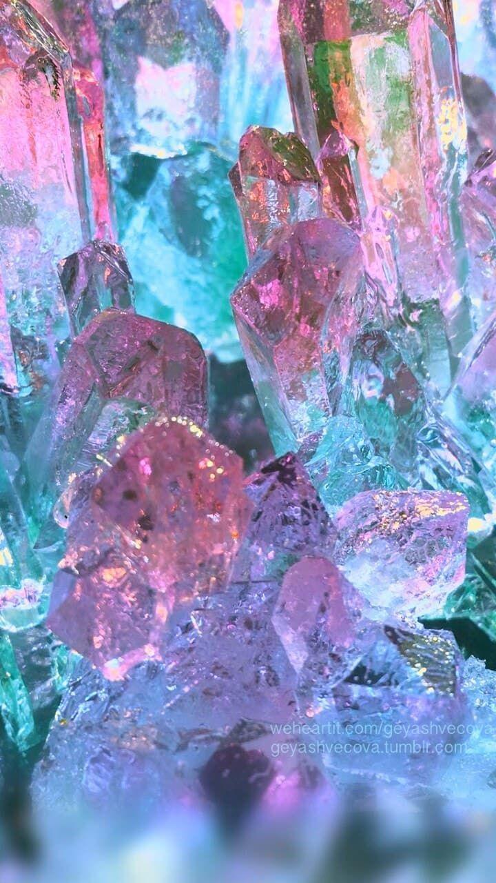 Purple crystals. Mystic glow. Wallpaper. Crystal aesthetic