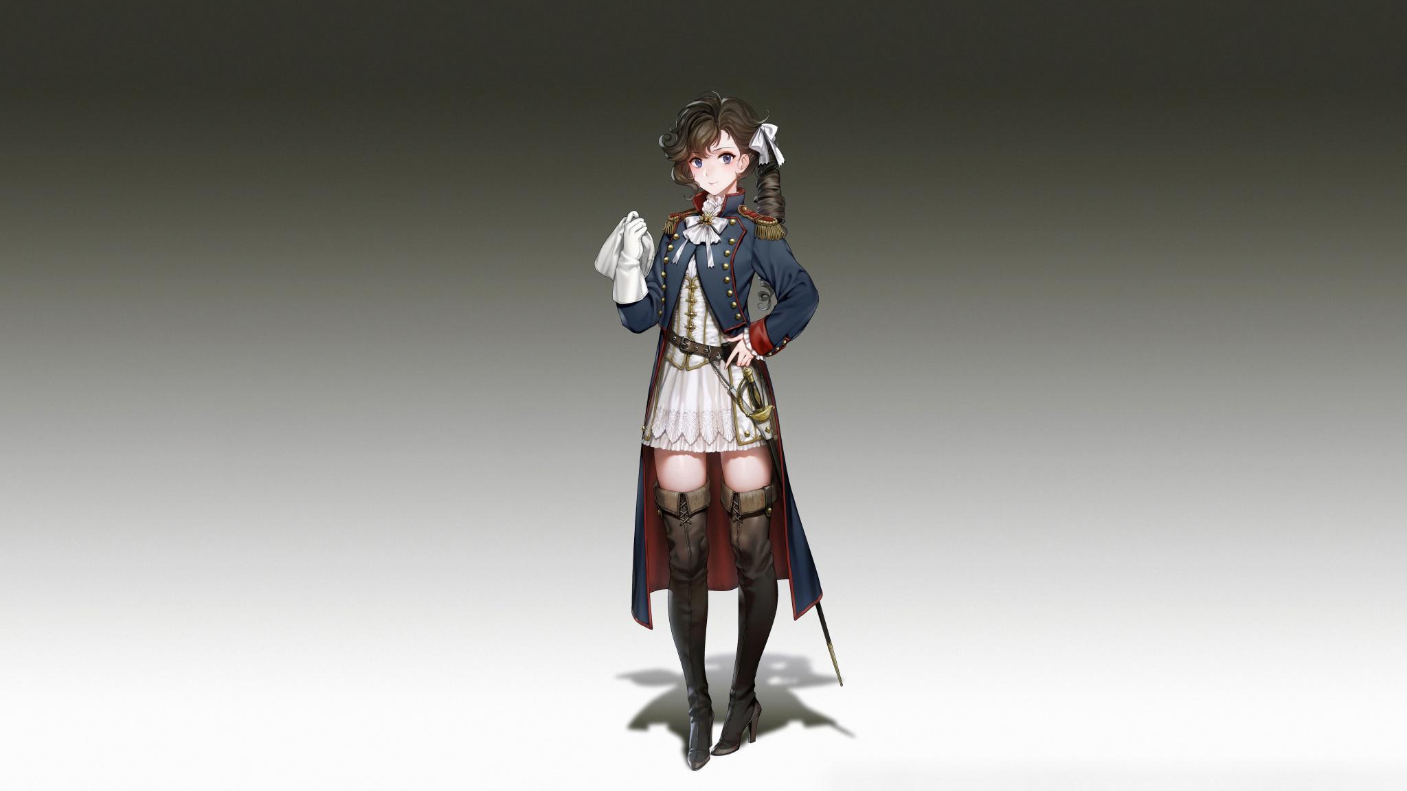 Download 2048x1152 wallpaper military, anime girl, uniform