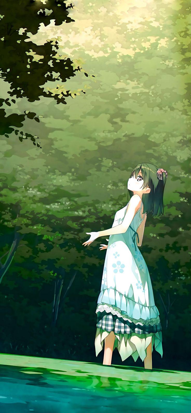iPhone X Wallpaper, anime girl green art illustration
