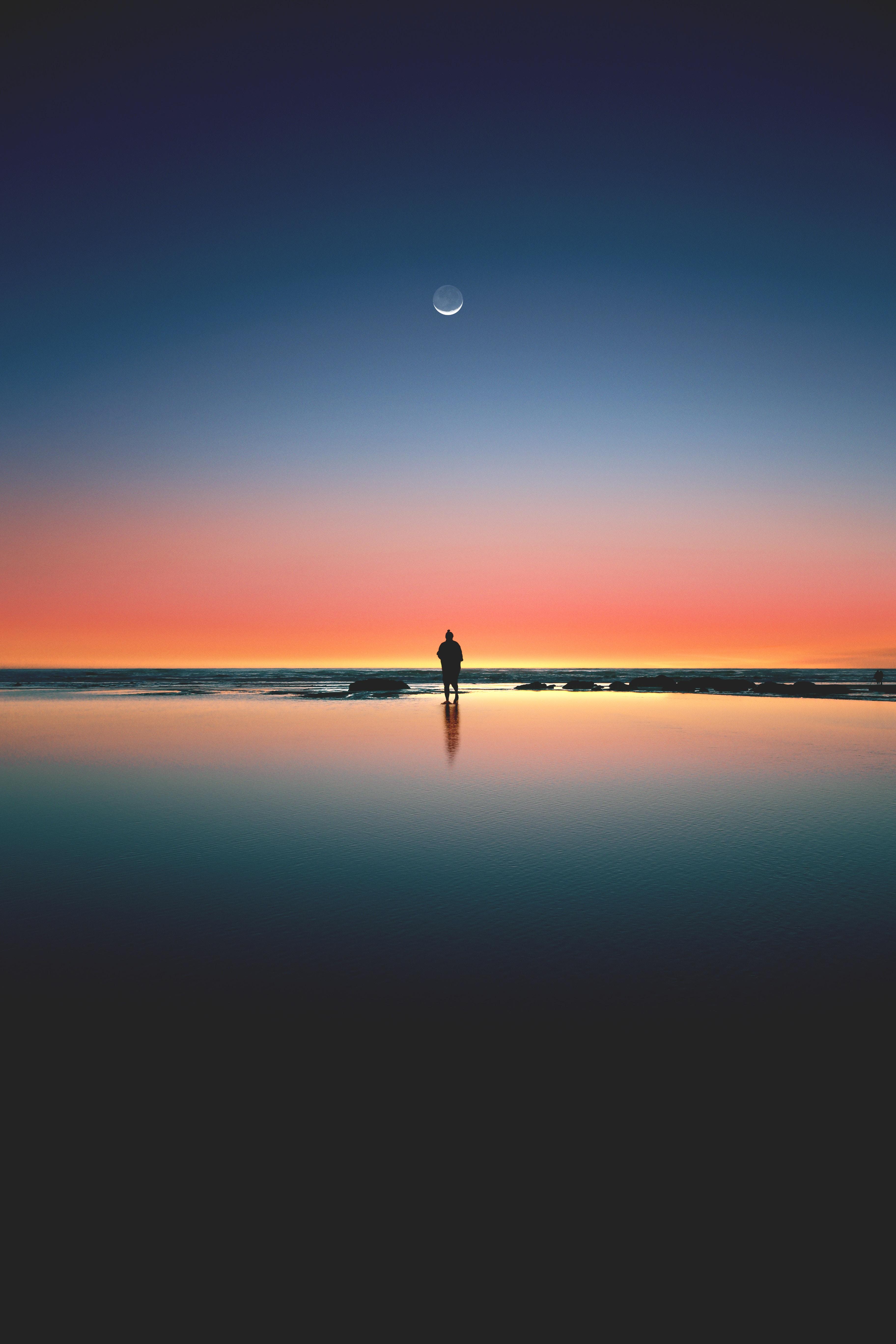 #Moon, K, #Sunset, #Silhouette, #Beach, #Sea, #Alone