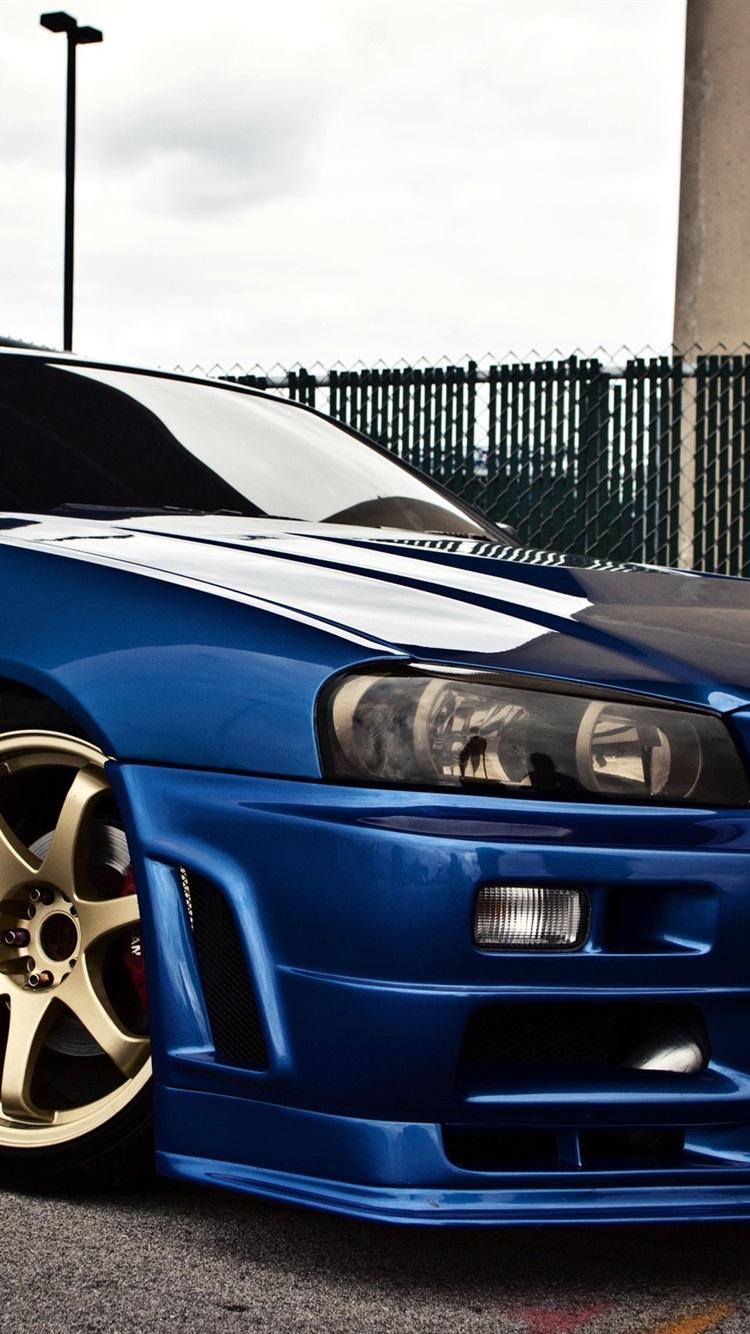 Nissan Skyline GTR R34 Blue Car Side View 750x1334 IPhone 8 7 6 6S Wallpaper, Background, Picture, Image