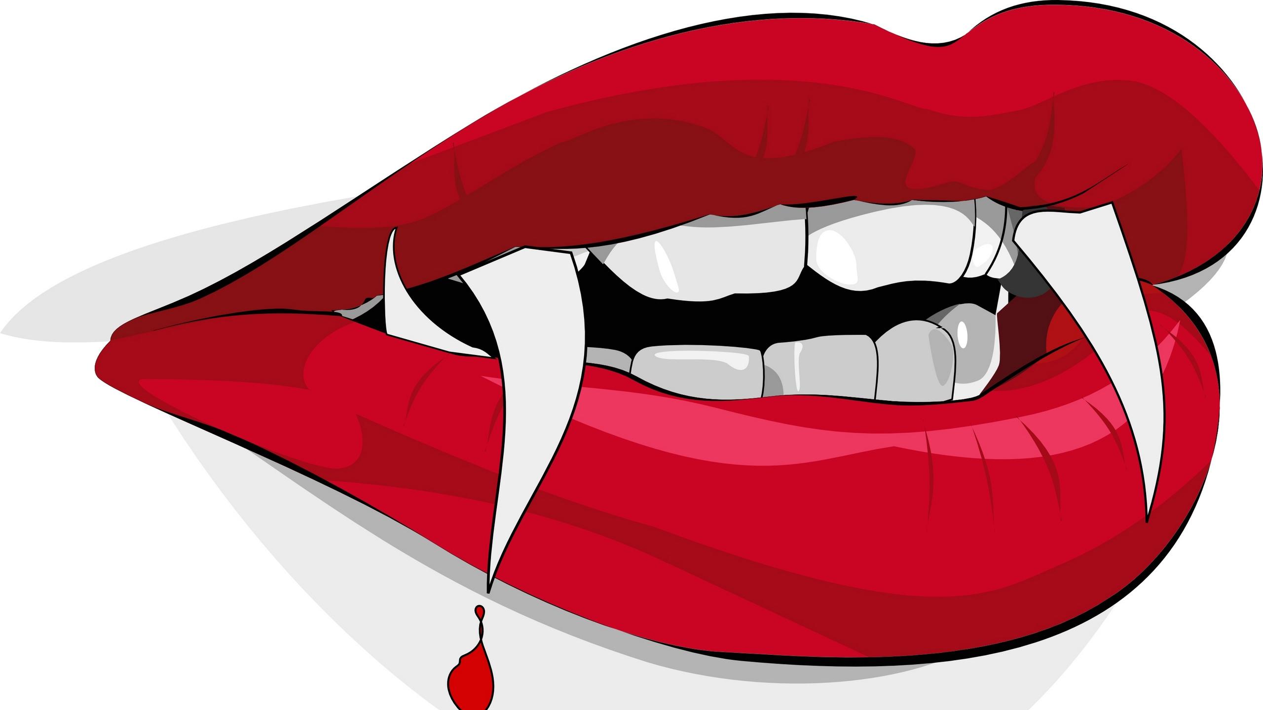 Download wallpaper 2560x1440 mouth, jaw, teeth, vampire, blood
