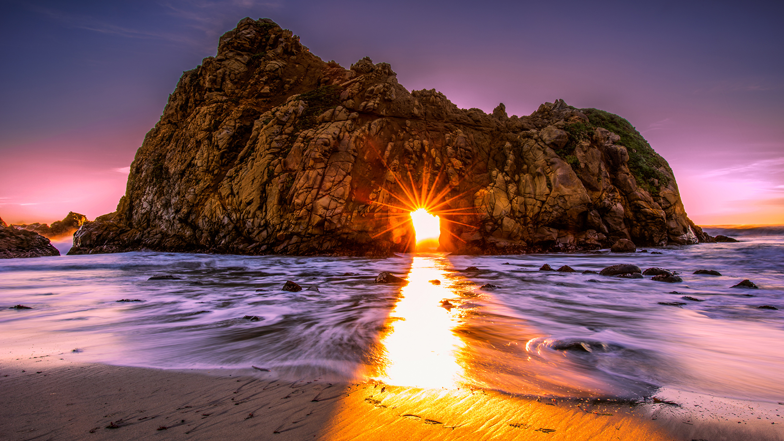 Picture Rays of light California USA Pfeiffer Beach Big 2560x1440