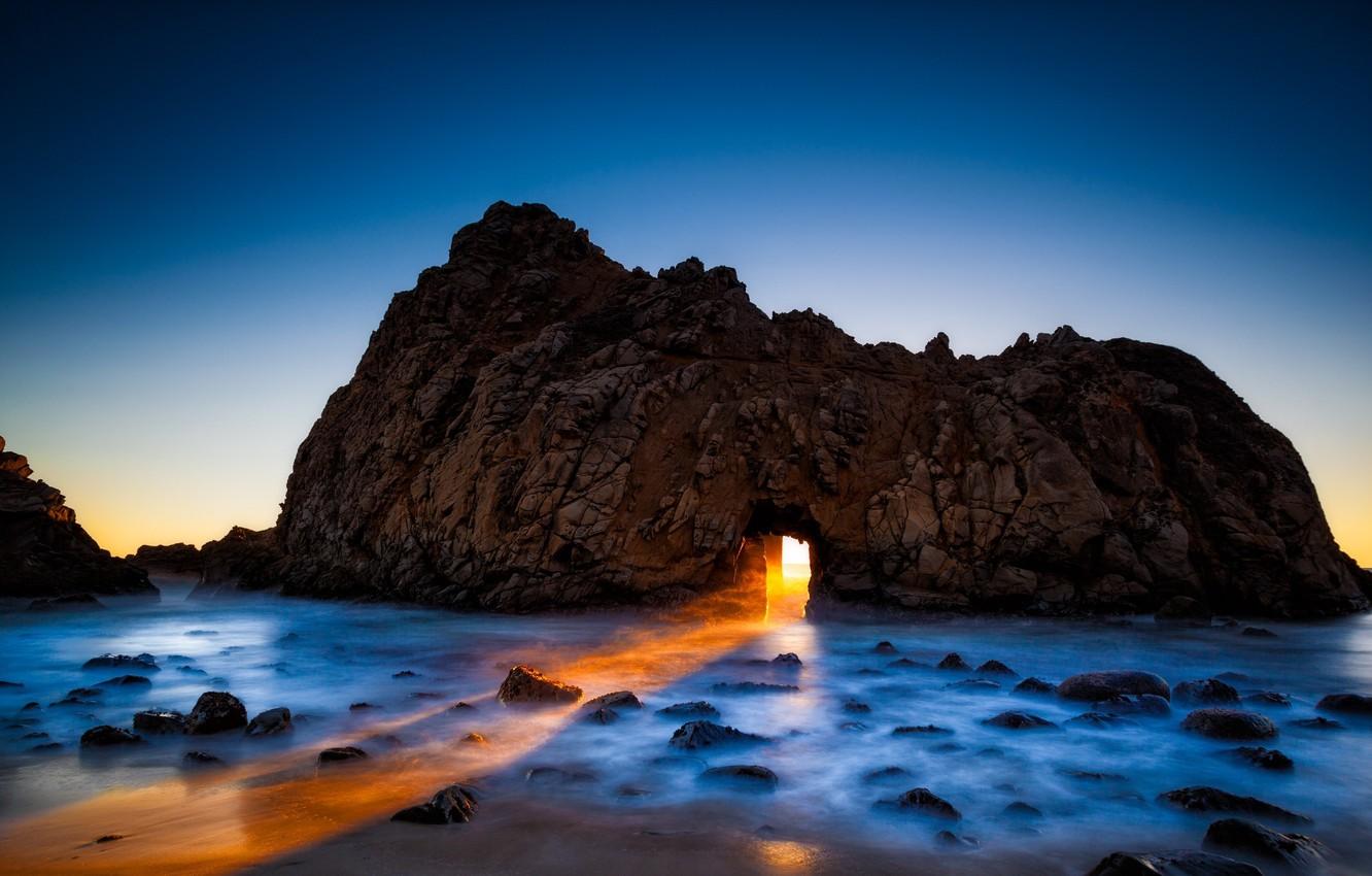 Wallpaper rock, the ocean, CA, arch, California, USА, Big Sur, Big