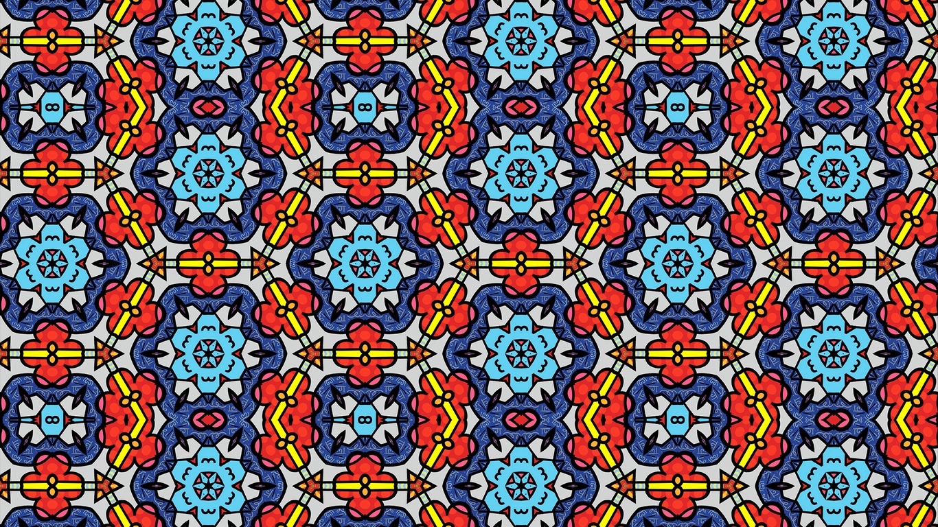 Download wallpaper 1366x768 kaleidoscope, patterns, shapes, colorful