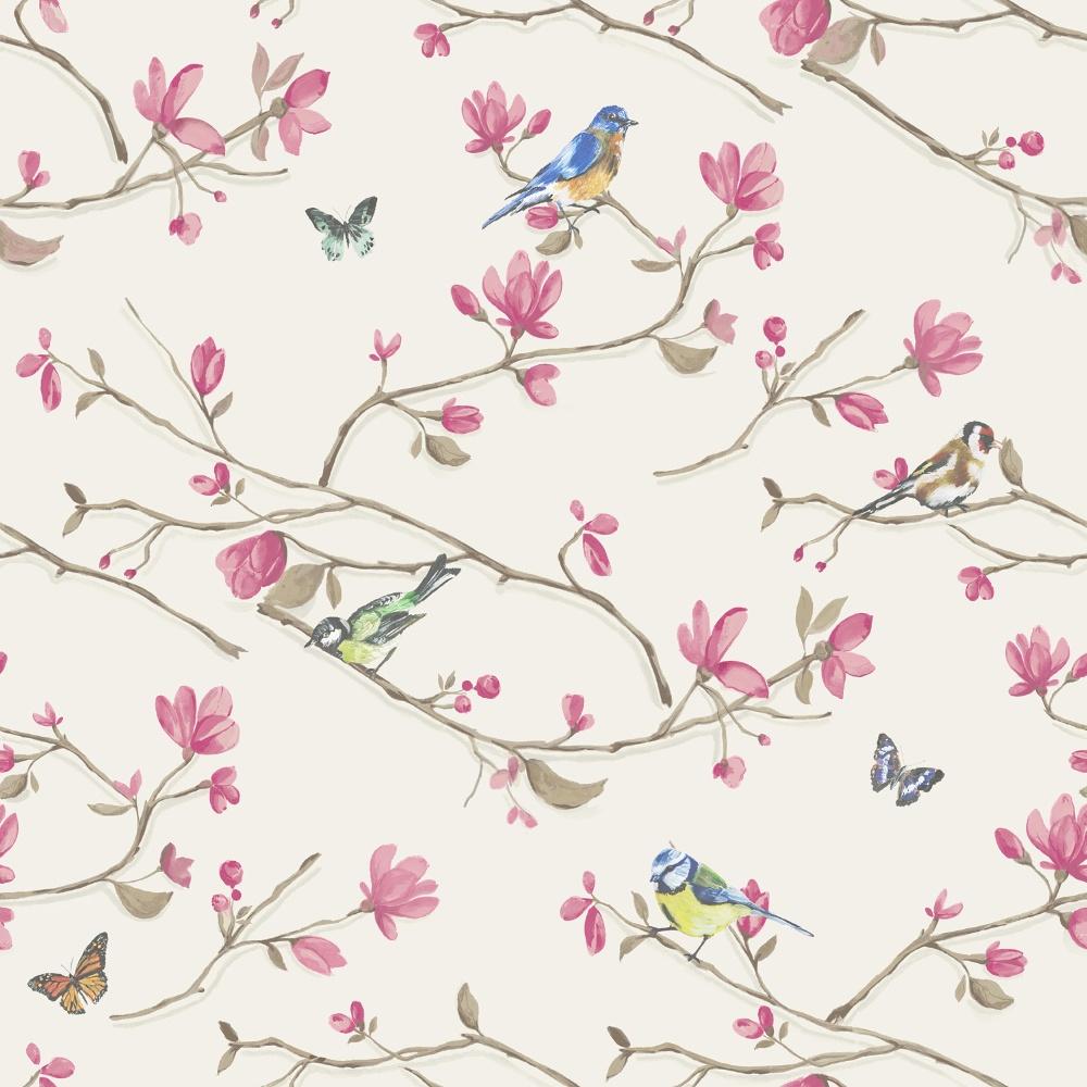 Seamless wallpaper with flowers and birds floral background vector  illustration  CanStock