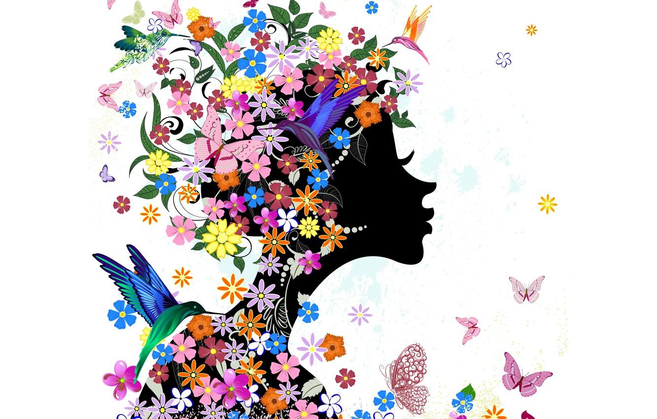 Wallpaper girl, butterfly, flowers, birds, abstraction, girl
