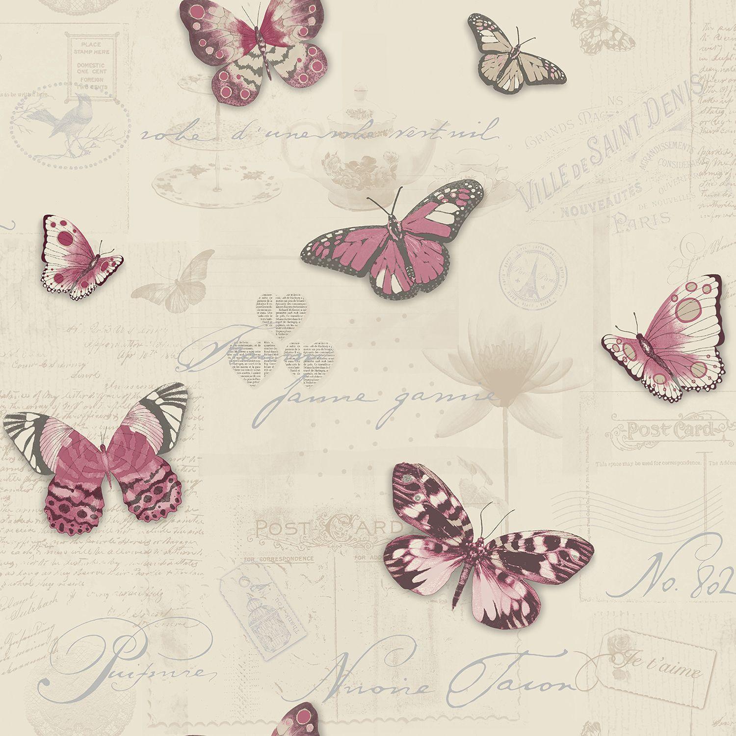 Beige Butterfly Glitter Wallpaper. Departments. DIY at B&Q