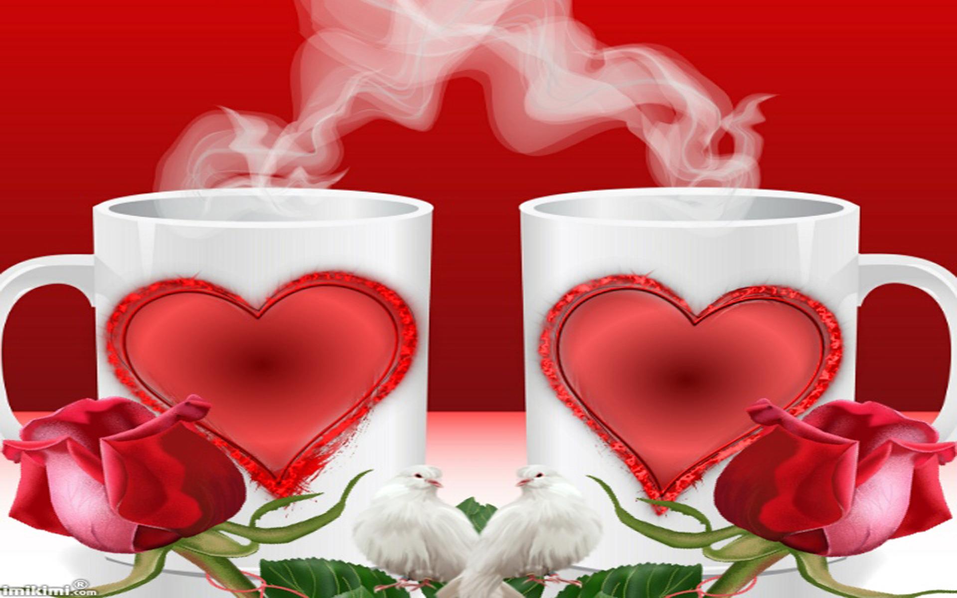 Love Coffee And Rose Wallpaper Download
