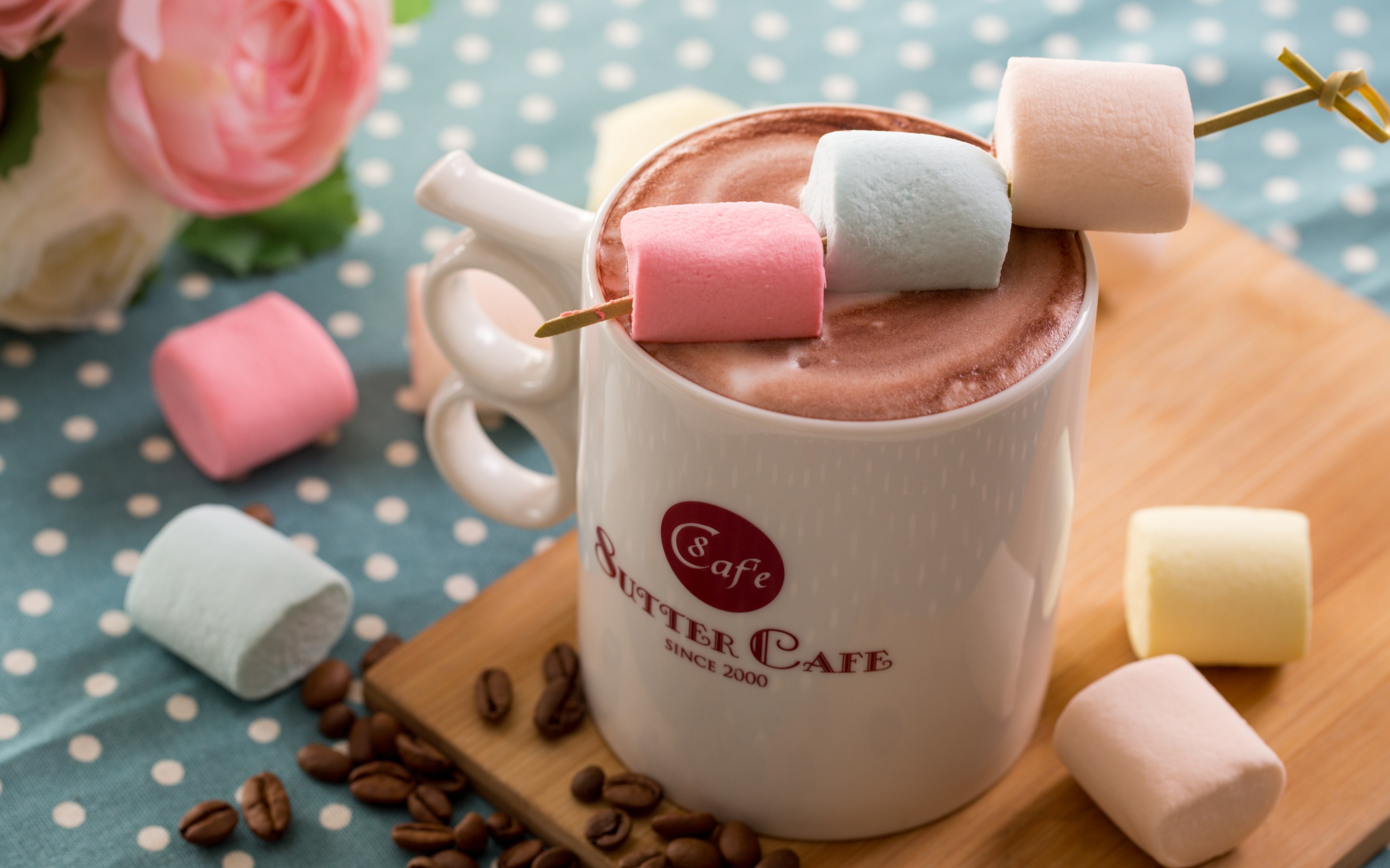 Hot chocolate and colorful marshmallows