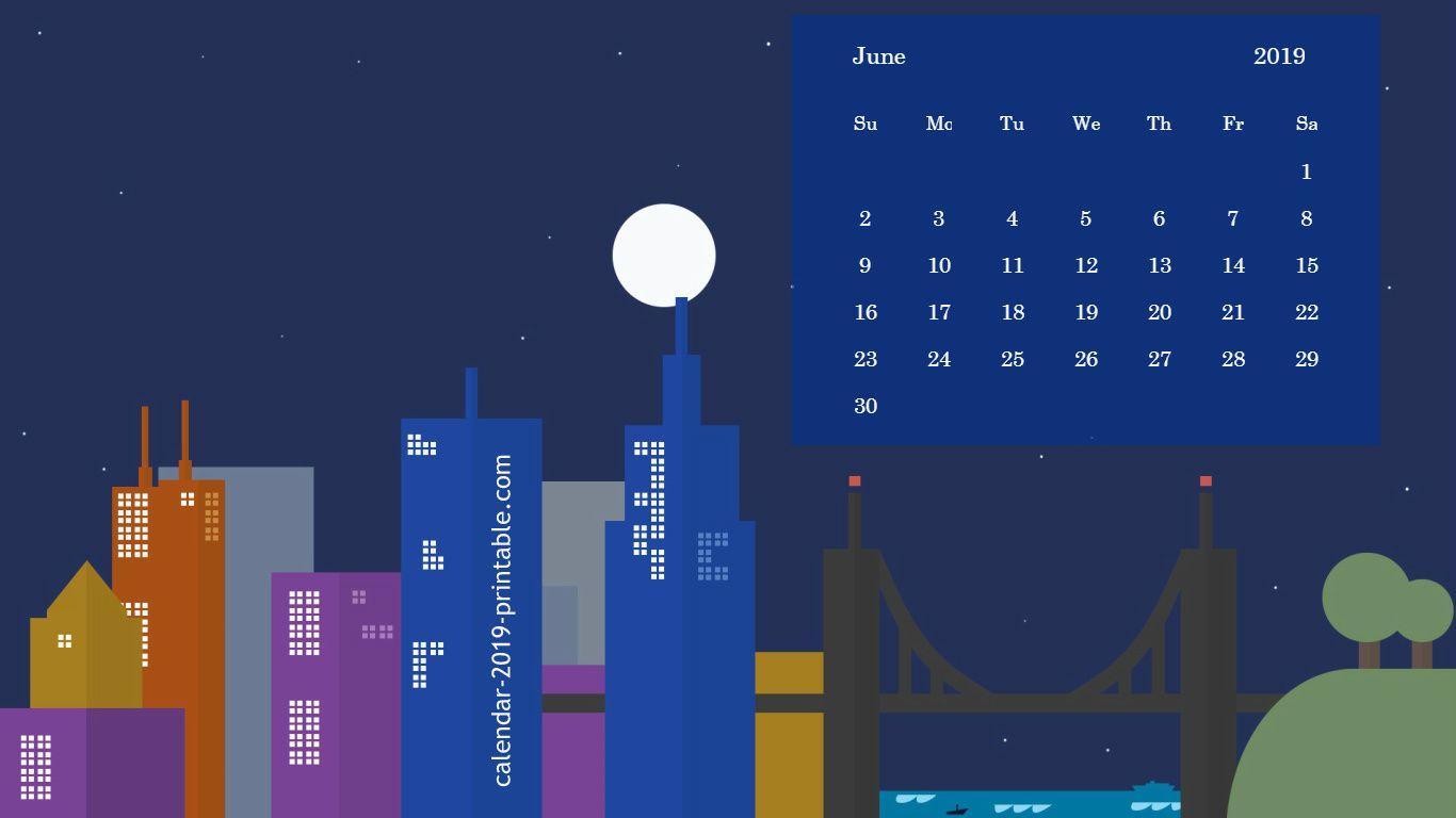 June 2019 Desktop Calendar Wallpaper