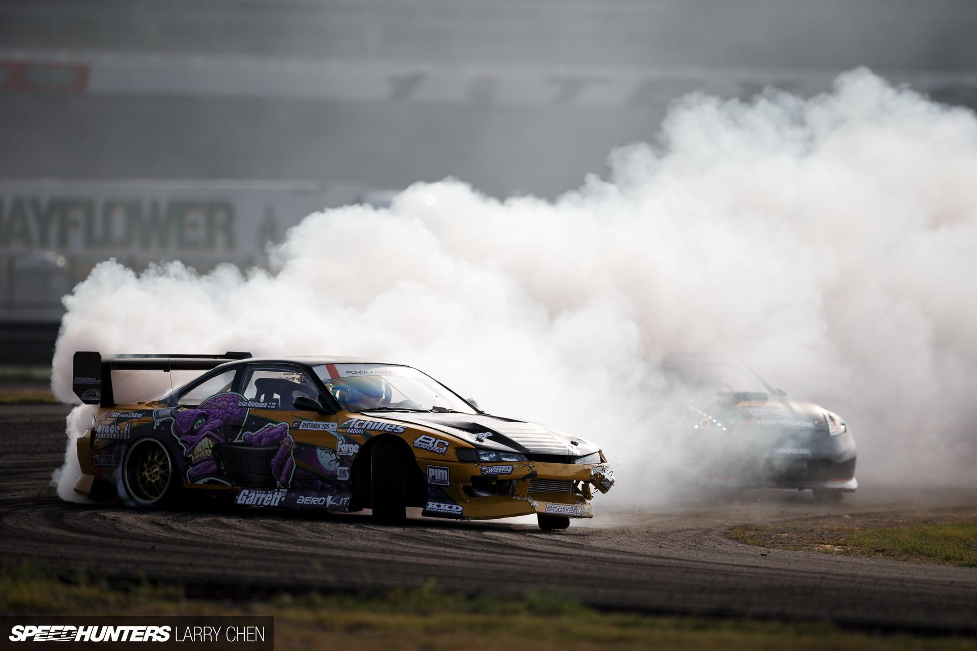 HD Wallpaper: Nissan Drift Smoke HD, Yellow And Purple Drift Car