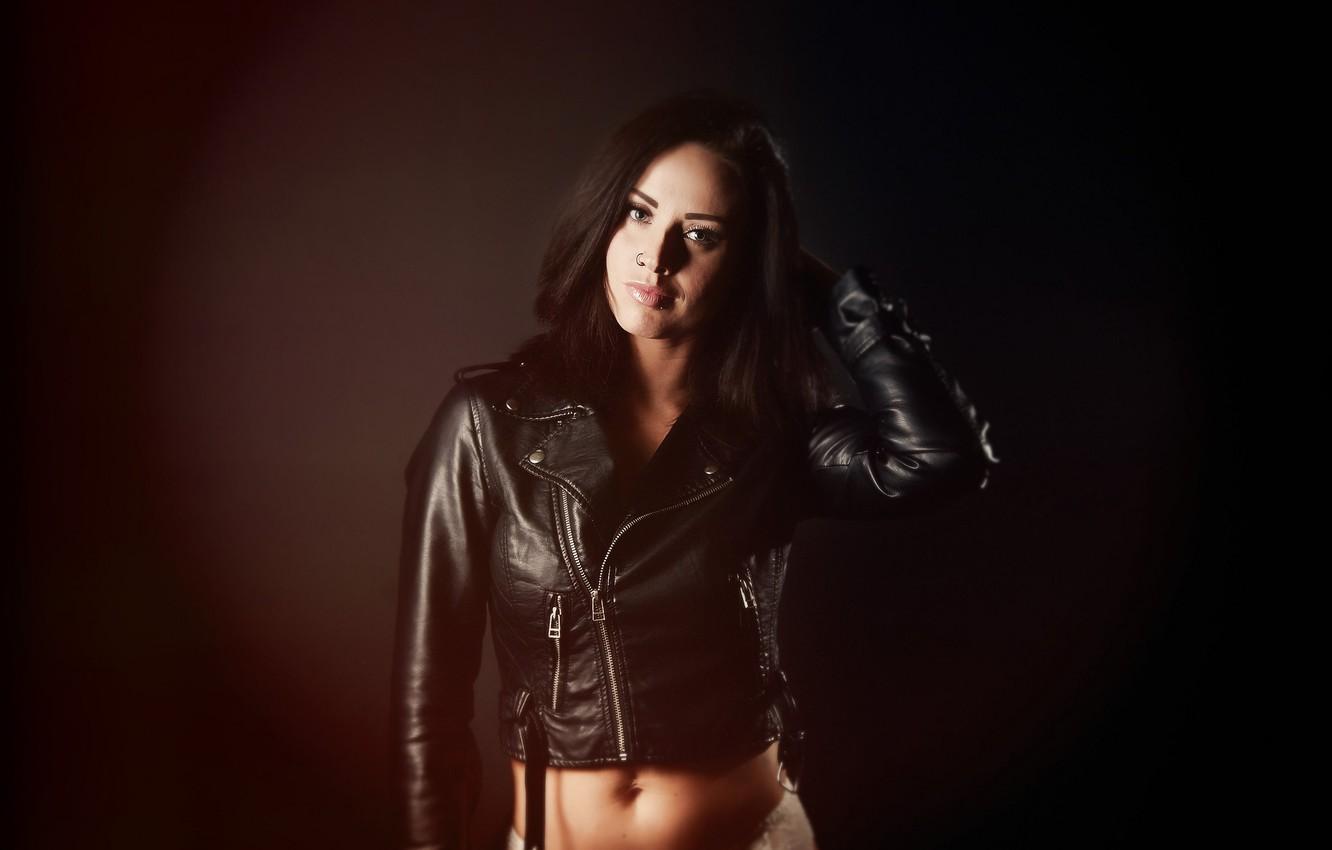 Wallpaper look, girl, background, brunette, leather jacket image