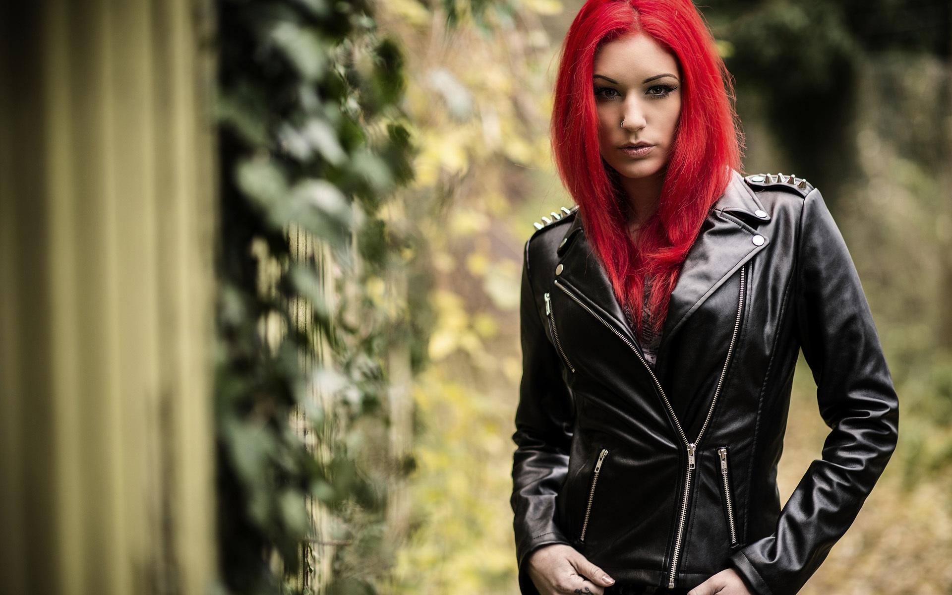 Wallpaper Red hair girl, leather jacket 1920x1200 HD Picture, Image