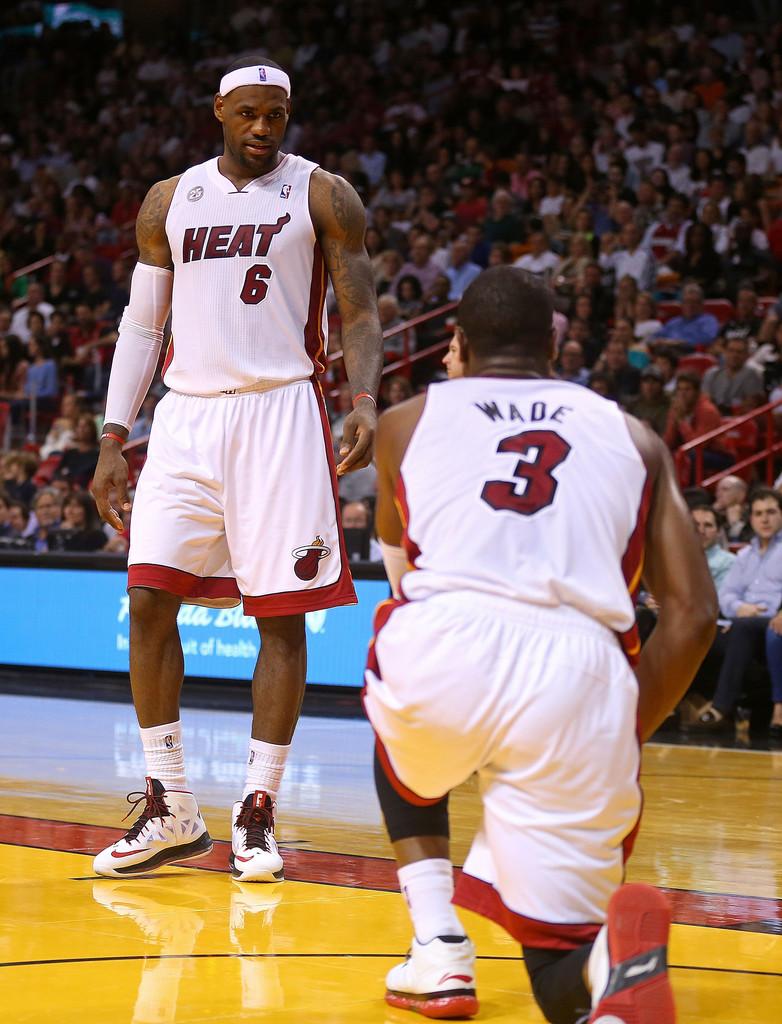 LeBron James and Dwyane Wade Photo Photo Pistons v Miami