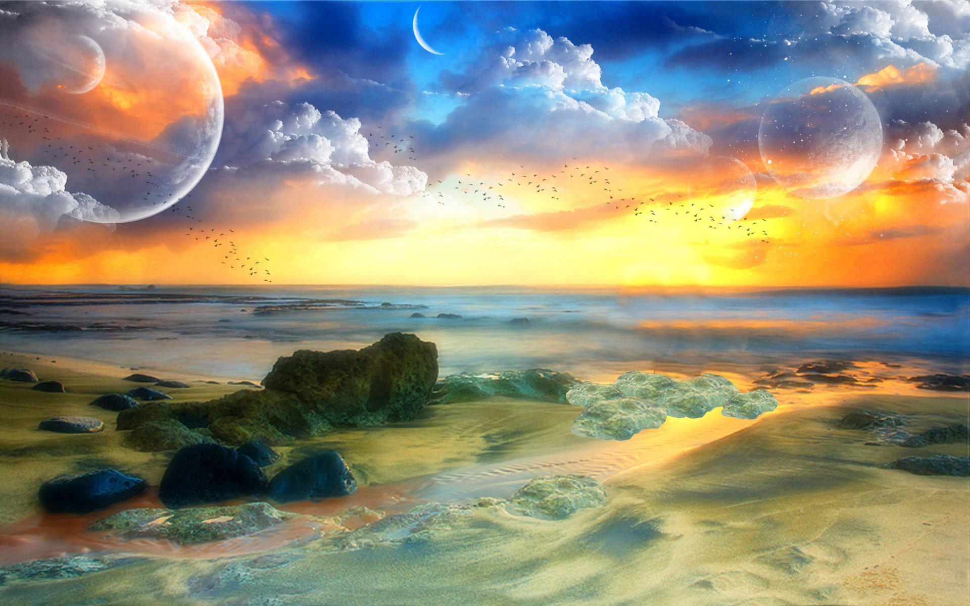 Fantasy Beach Sunset HD Wallpaper. Background Imagex1200