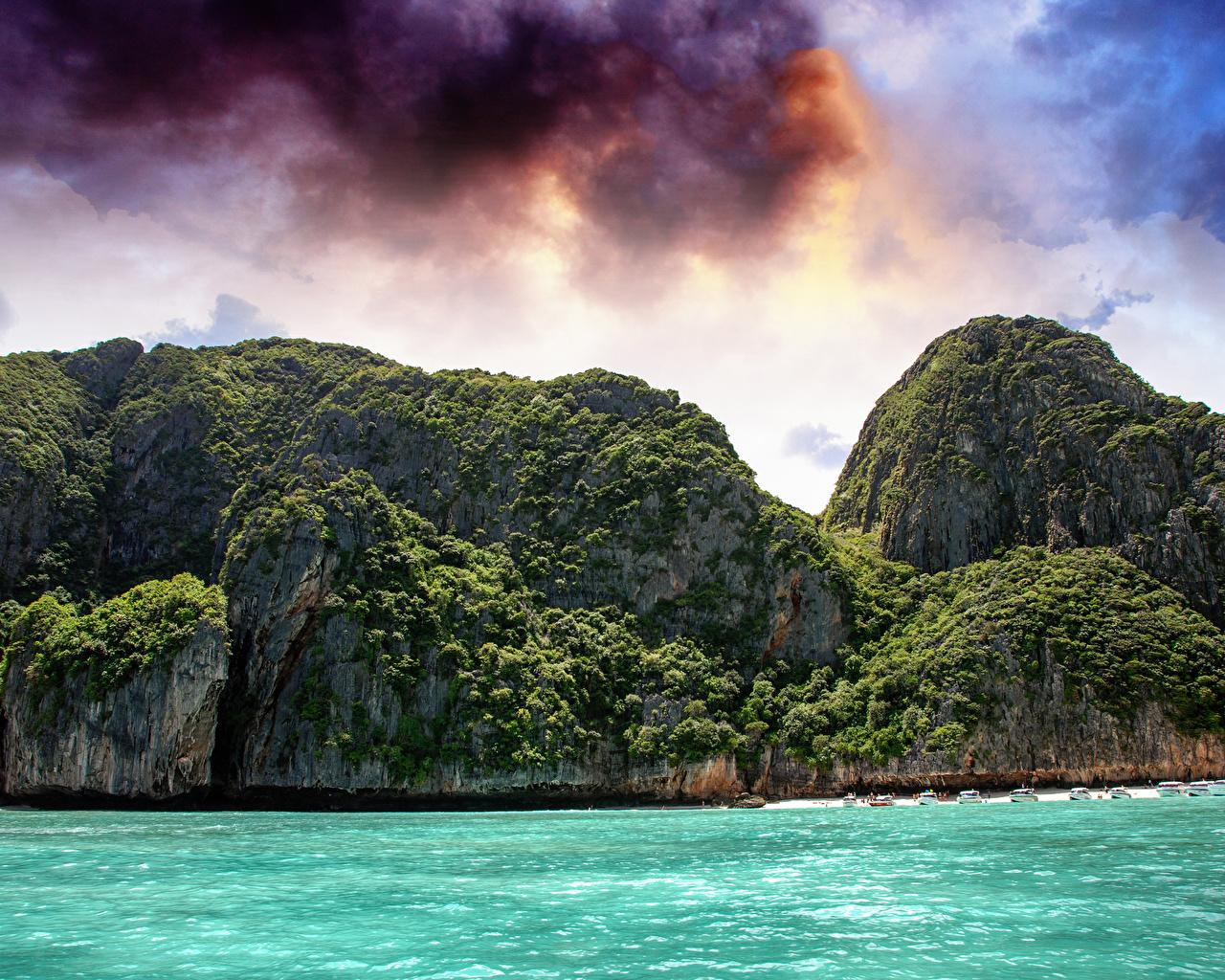 Photos Thailand Phi Phi Island Sea Crag Nature Sky Clouds