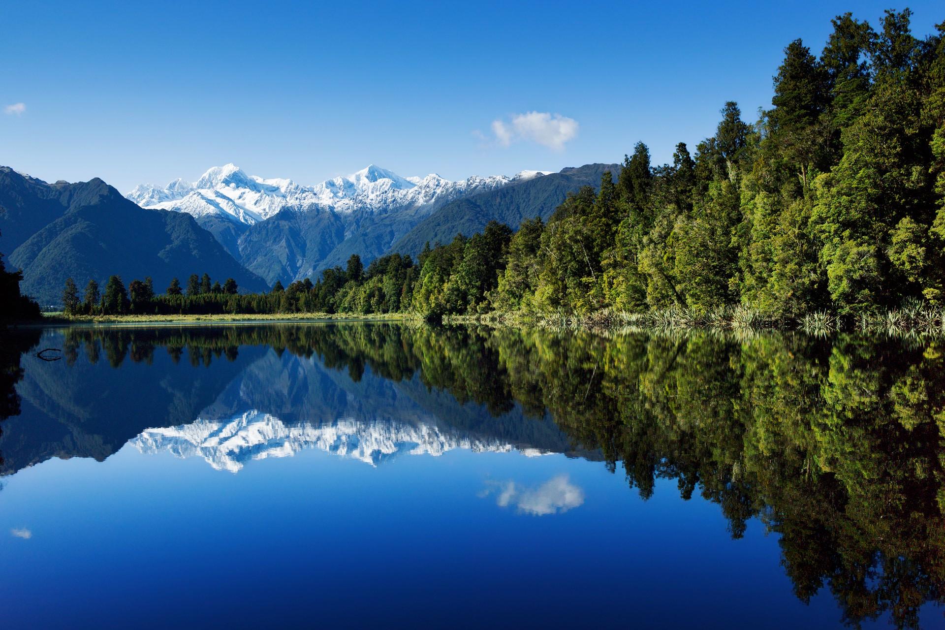 #Lake Matheson, #water, #landscape, #reflection, #mountains