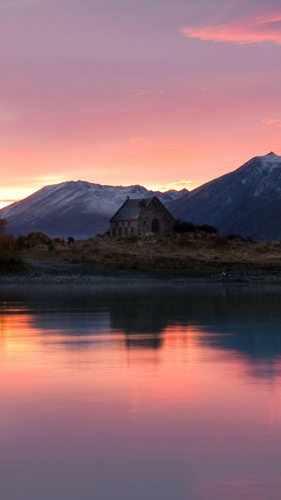 New Zealand Sunrise Lake Mountains #iPhone #wallpaper. iPhone 6