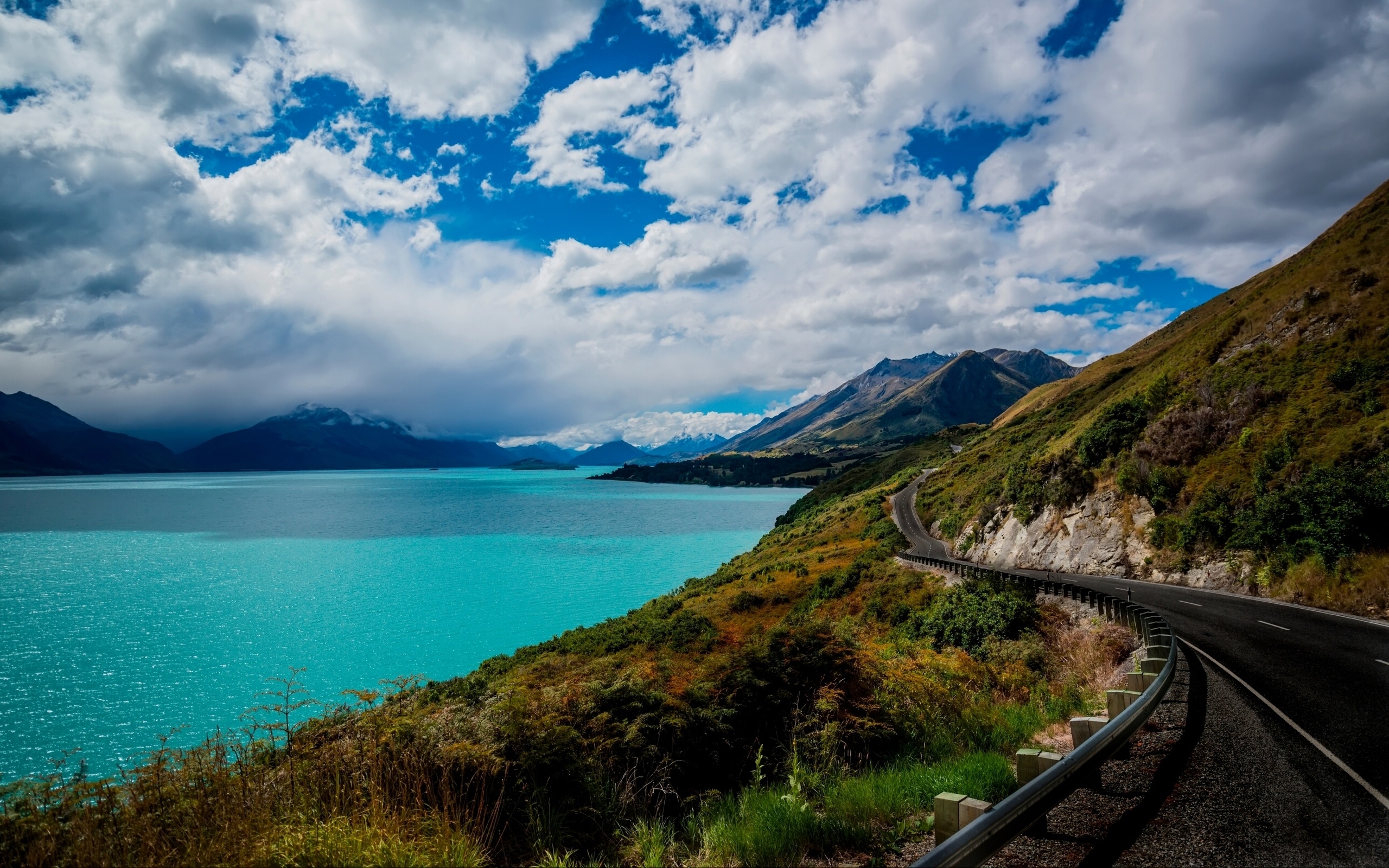 Wallpaper Queenstown, New Zealand, Lake Wakatipu, road, mountains