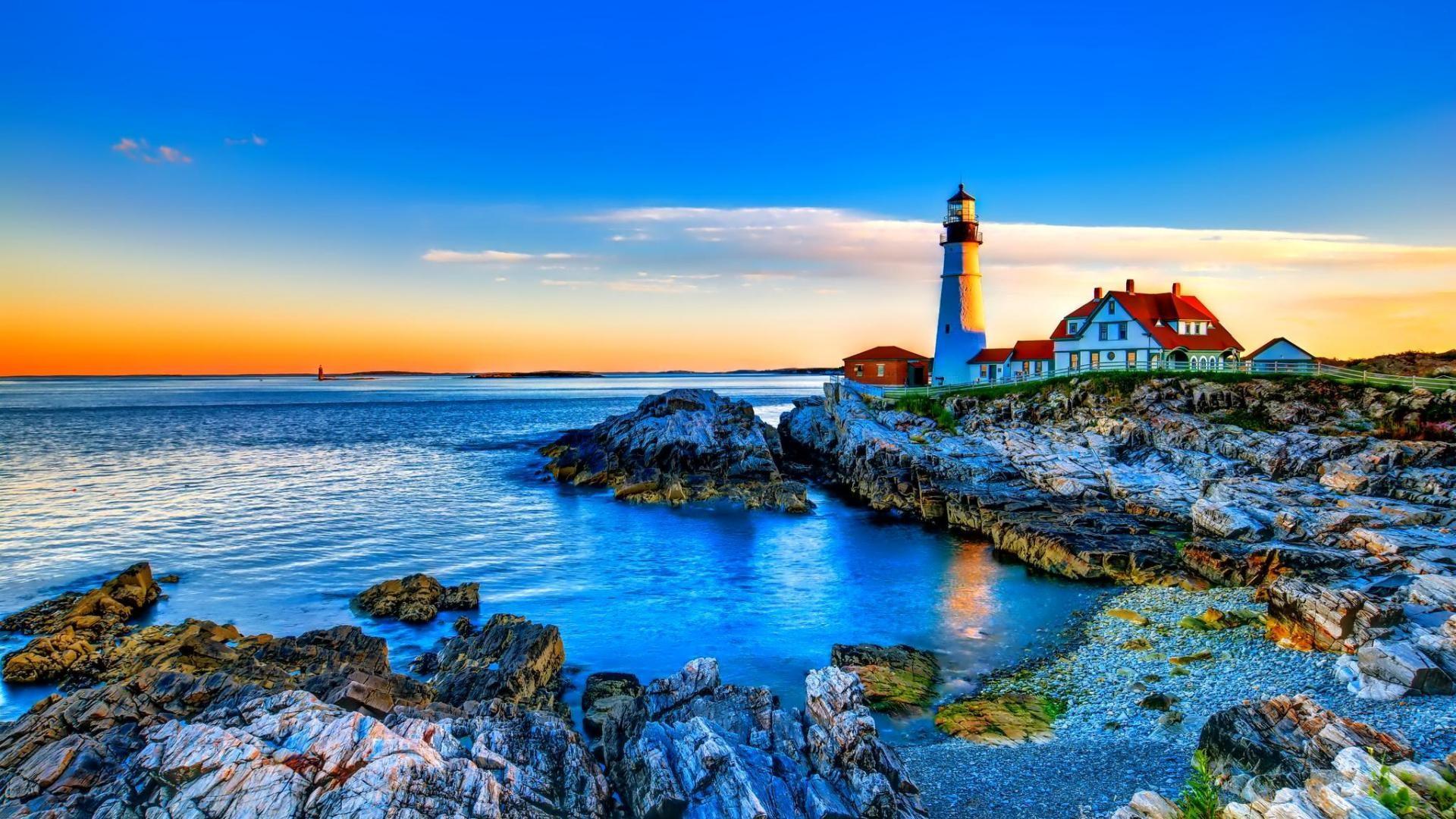 Gorgeous Lighthouse On A Rocky Shore HDr HD Desktop