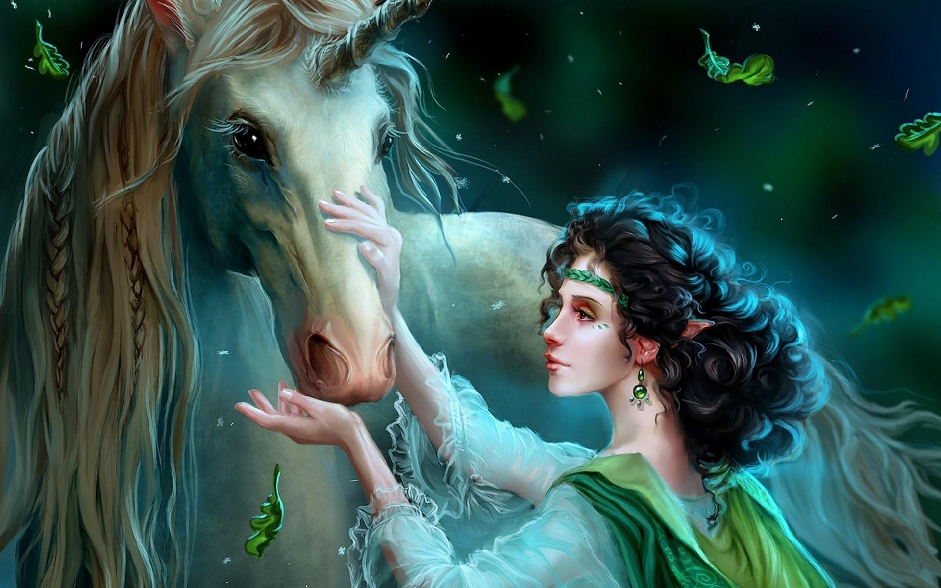 Wallpaper Fantasy girl and the Unicorn 1920x1200 HD Picture, Image