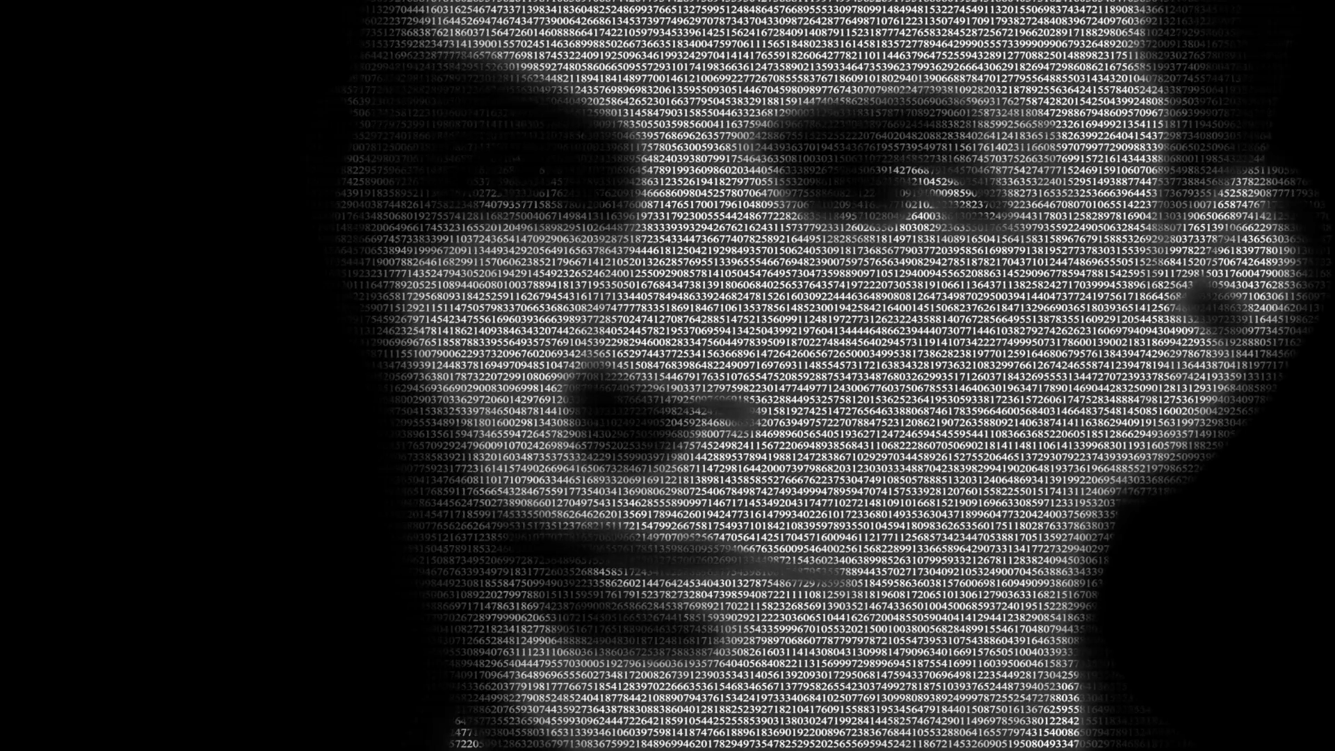 Animation of Alan Turing Face made with numbers running on black