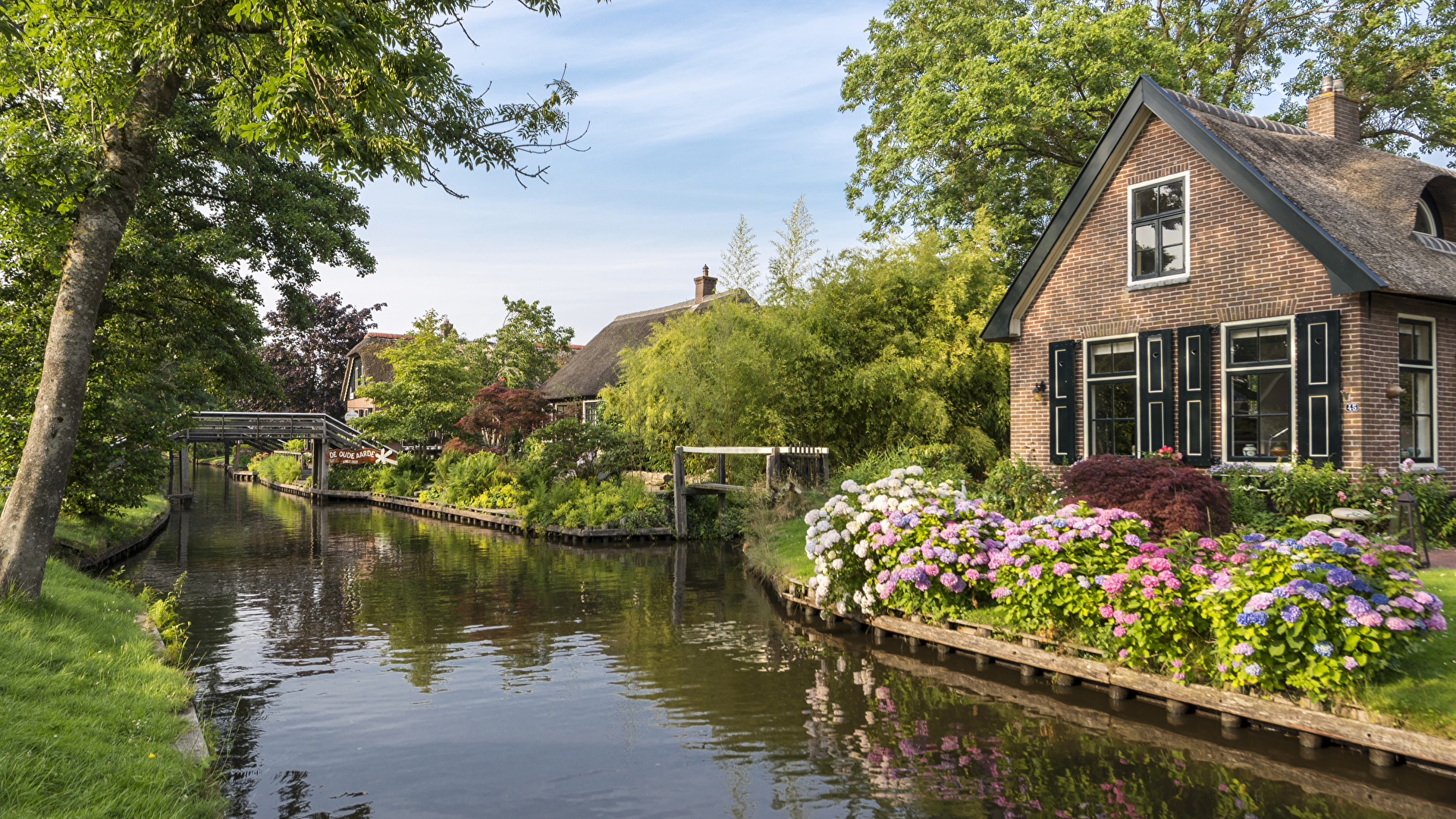 Photo Netherlands Giethoorn village Canal Cities Building 1920x1080