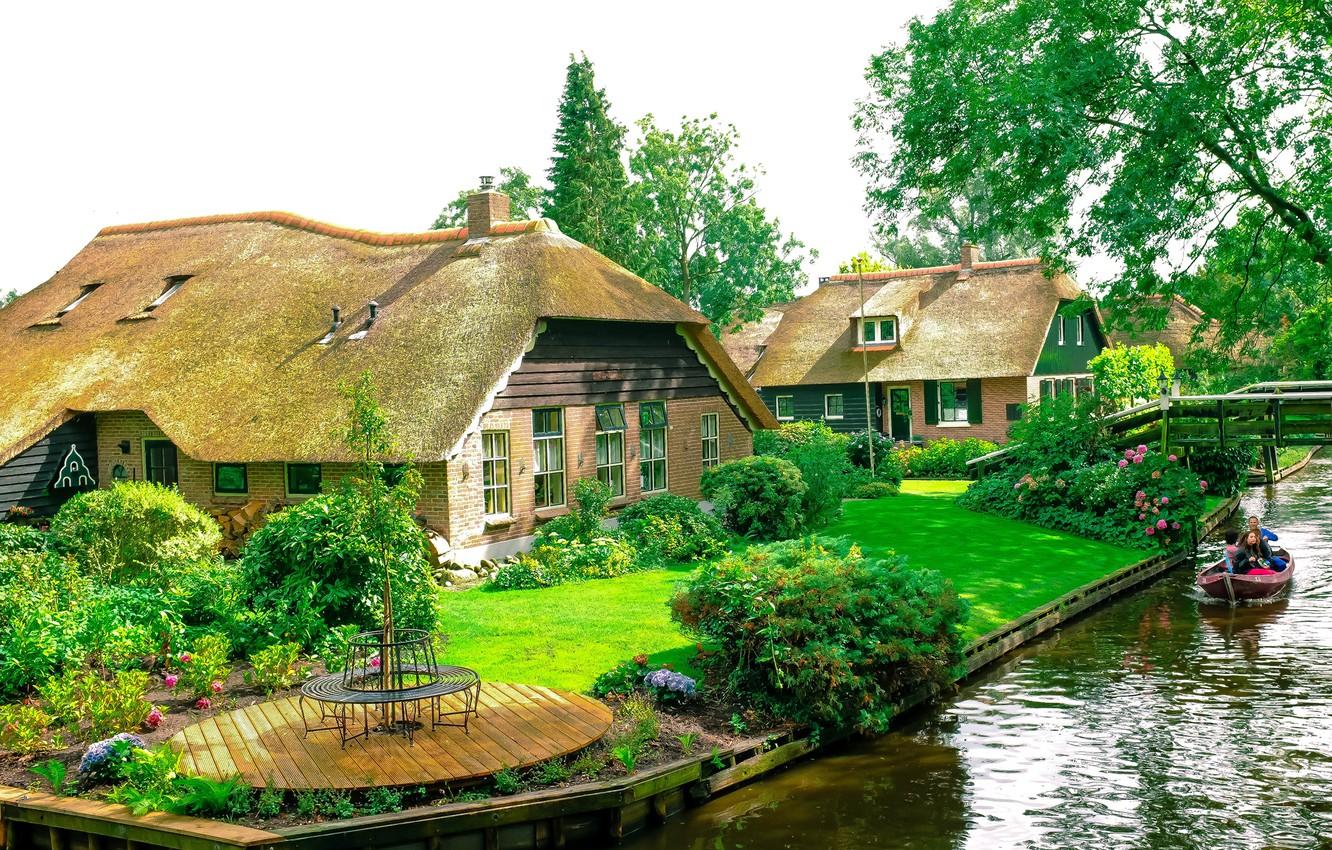 Wallpaper home, Netherlands, Holland, water channel, Giethoorn