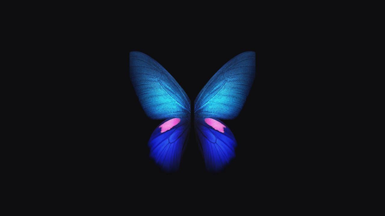 Wallpaper Samsung Galaxy Fold, Blue, Butterfly, Stock, 4K, Creative