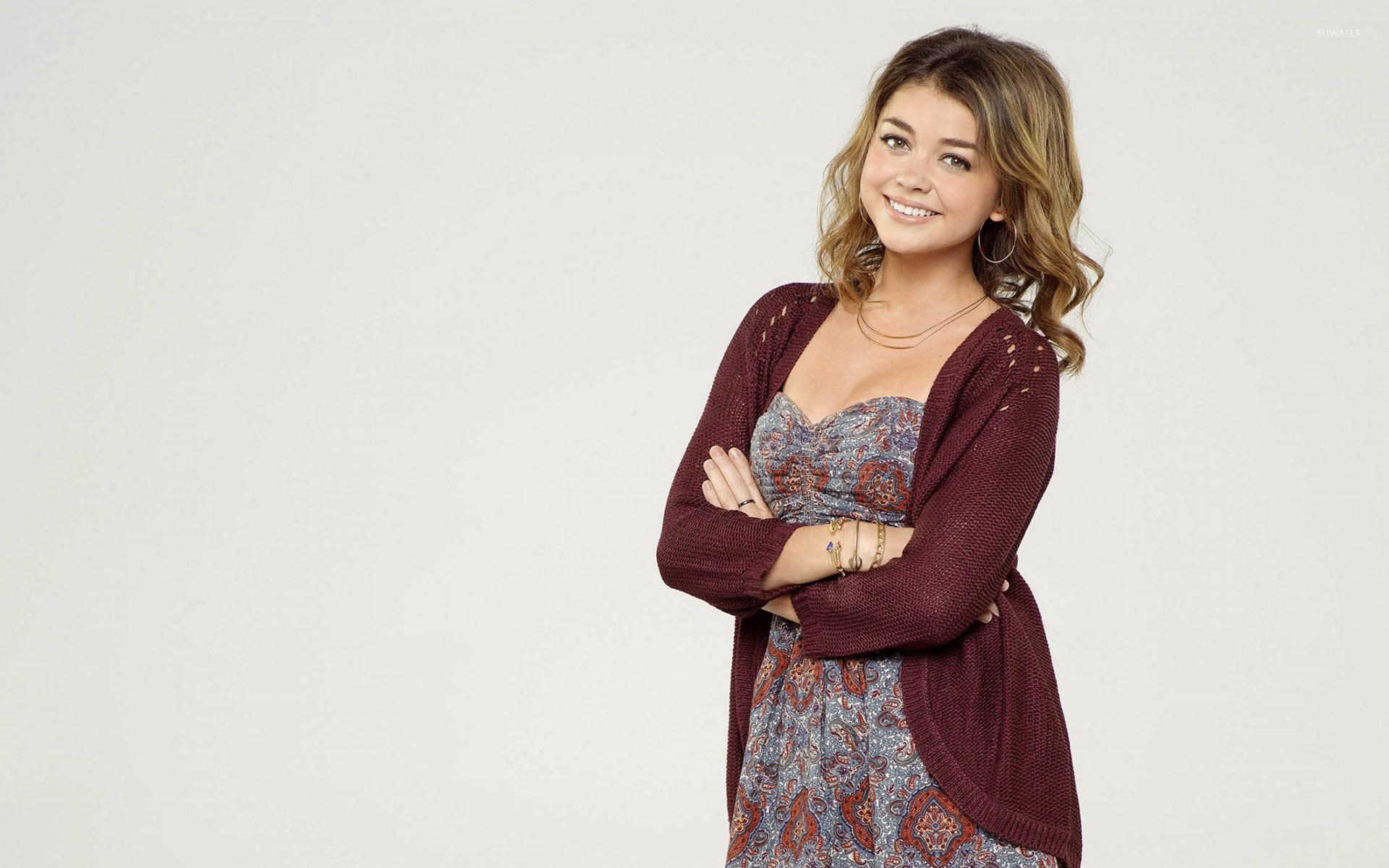 Sarah Hyland in a floral dress wallpaper wallpaper