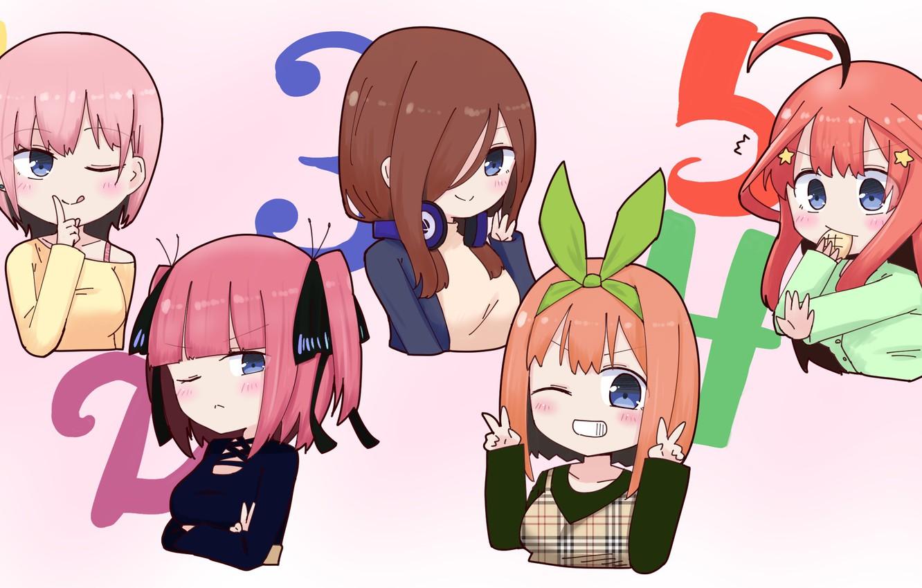 Wallpaper Go Toubun No Hanayome, Nakano Nino, Nakano Miku, Kujou