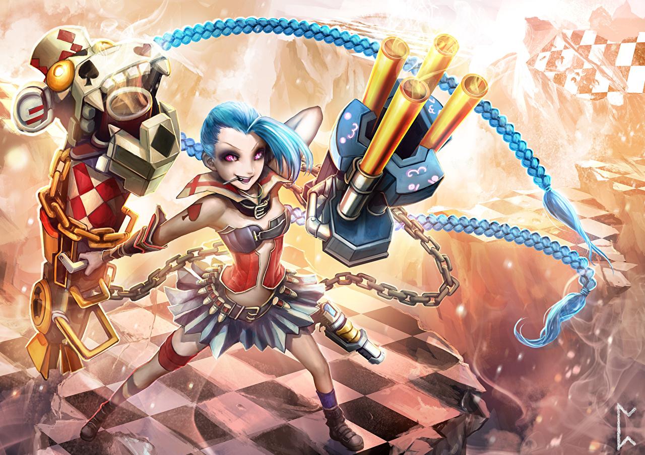 Wallpaper LOL Braid hair jinx Fantasy Games Chain