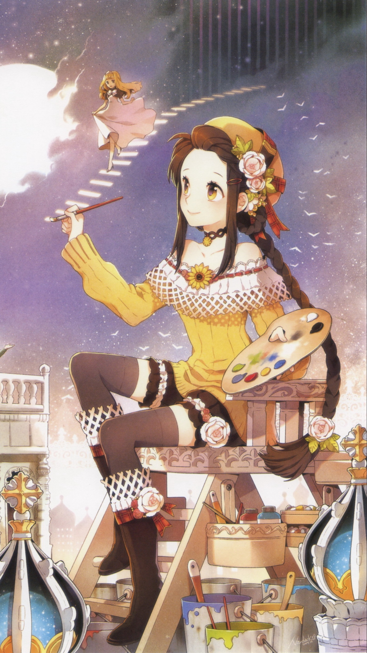 Download wallpaper 1440x2560 girl, artist, braid, paint, painting