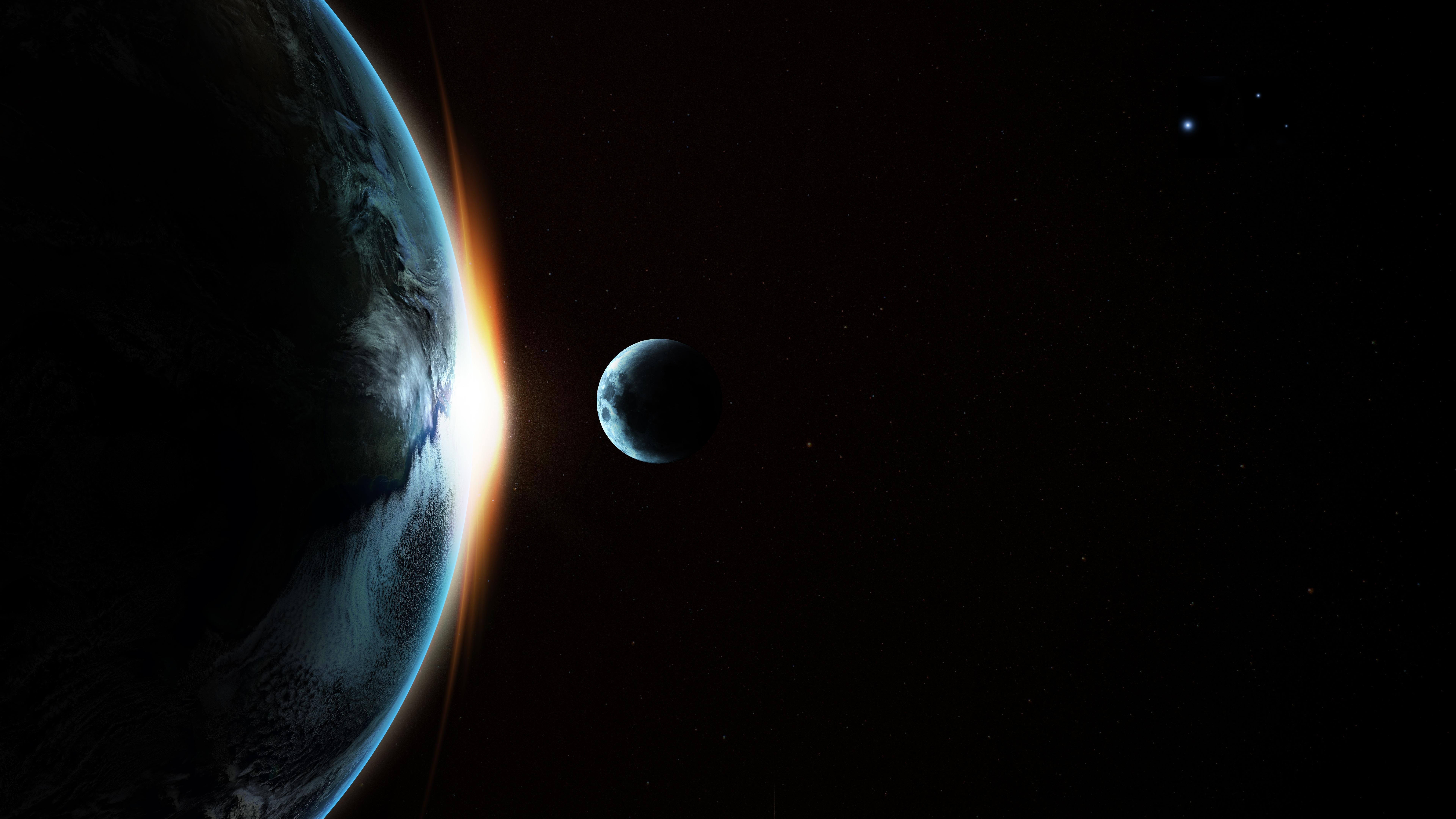 Download wallpapers 7680x4320 earth, moon, transit, galaxy hd backgrounds