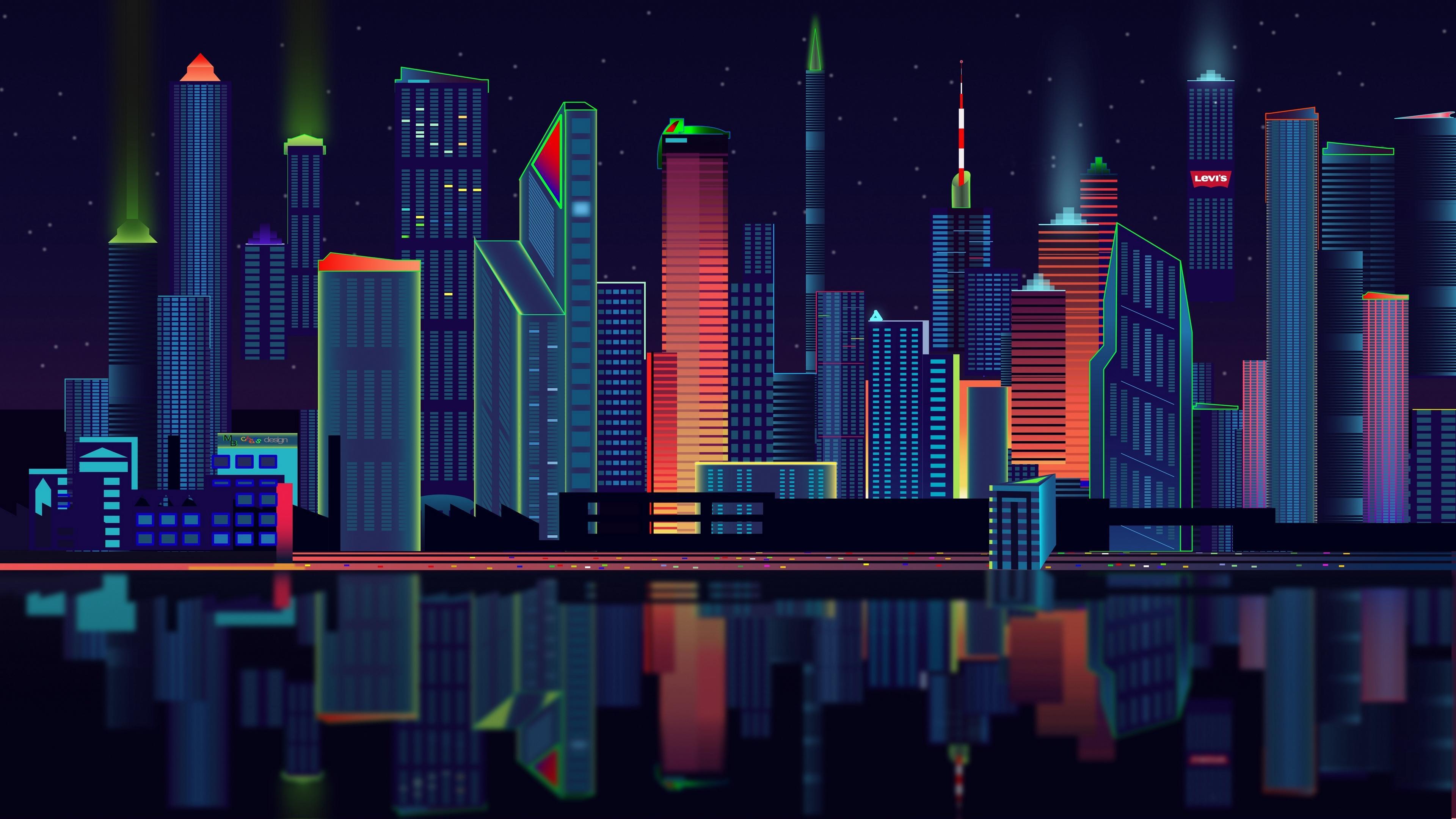 Download wallpaper 3840x2160 city, vector, panorama 4k uhd 16:9 HD