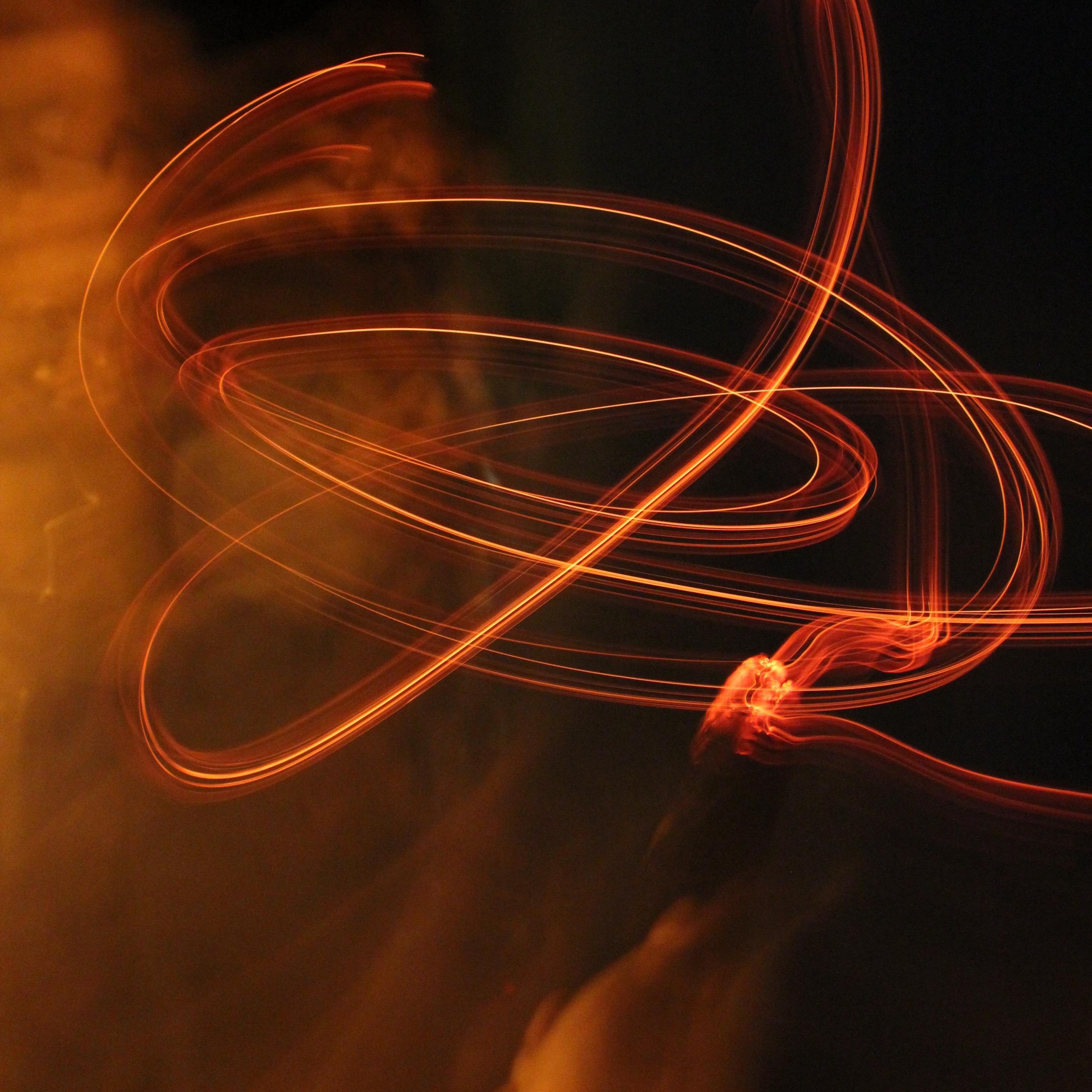 Download wallpapers 2780x2780 fire, lines, long exposure, light