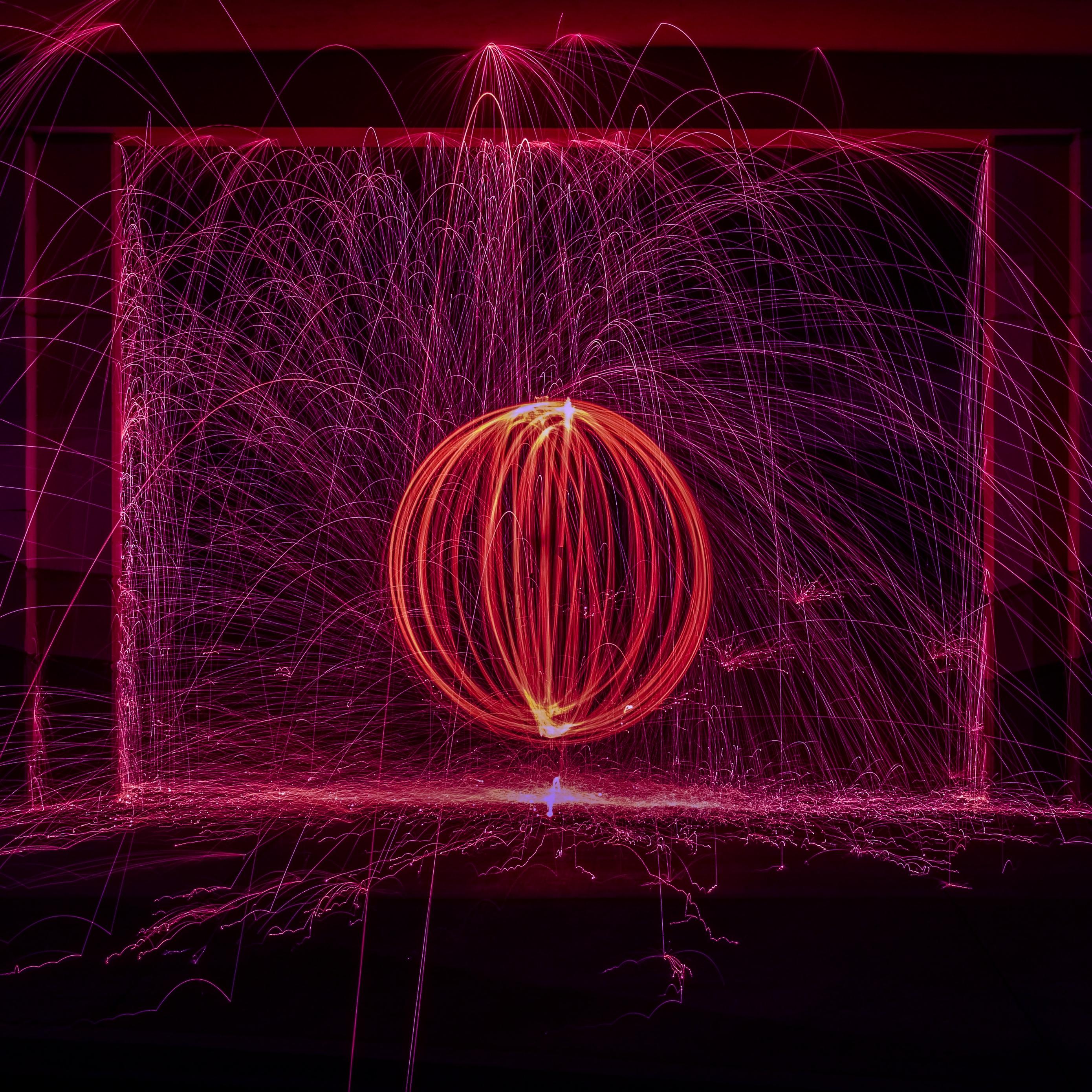 Download wallpapers 2780x2780 ball, long exposure, circle, lines