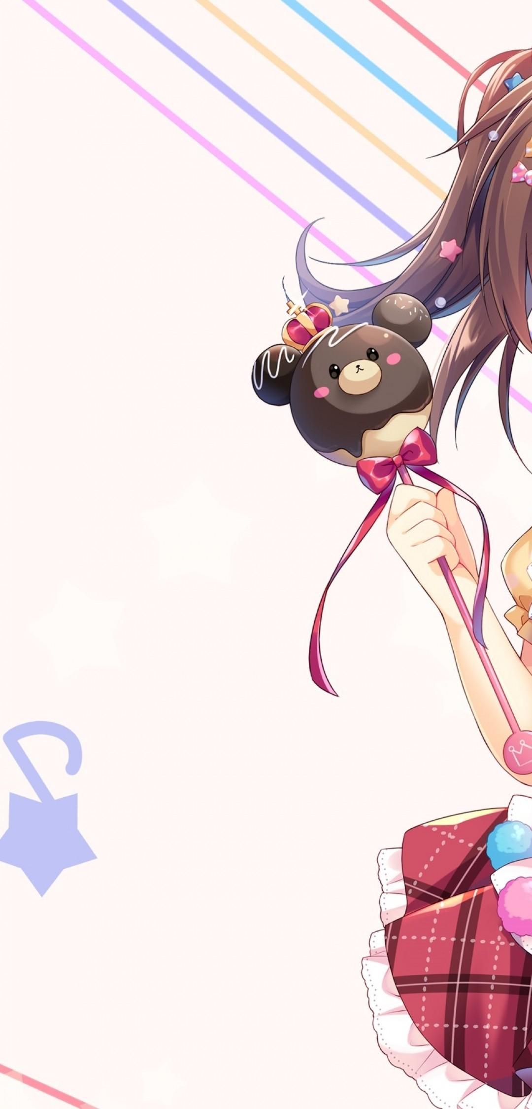 Download 1080x2248 Anime Girl, Wink, Loli, Dress, Brown Hair