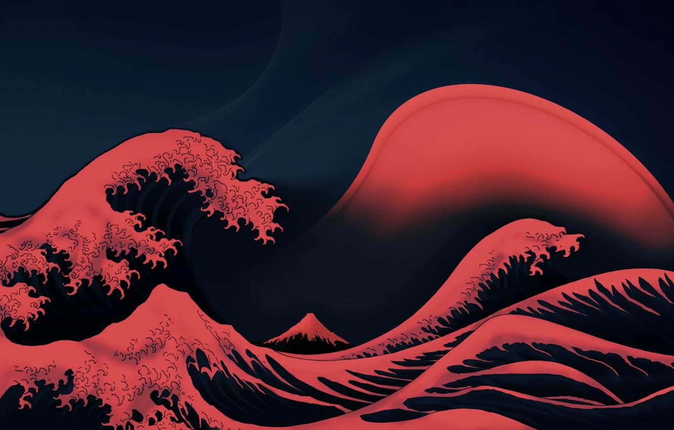 Wallpaper The ocean, Wave, Red, Foam, Red Waves image for desktop