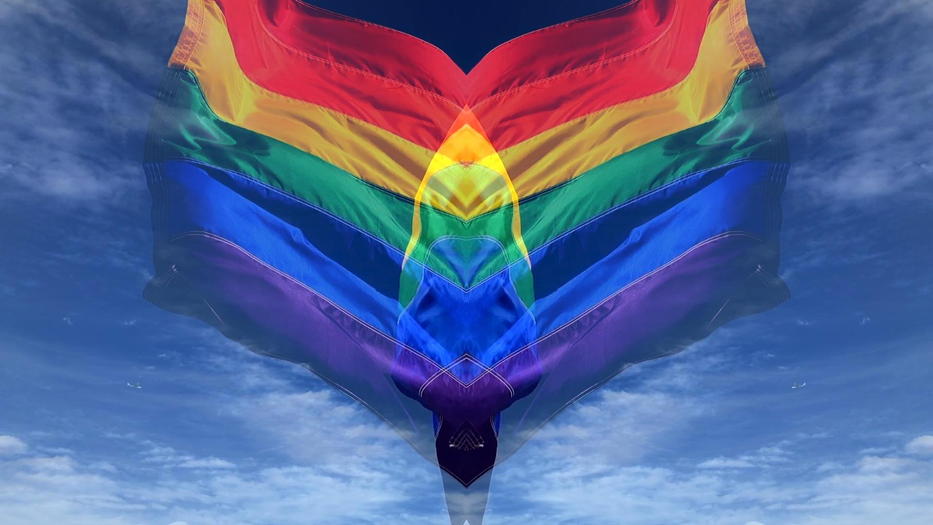 Gay Pride Rainbow Flag Abstract Blue Sky Footage