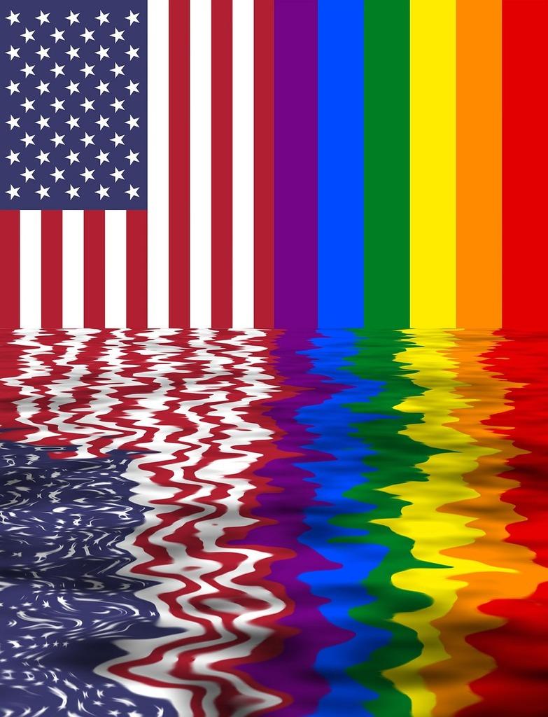 Rainbow flag usa and lgbt two flags together, background textures