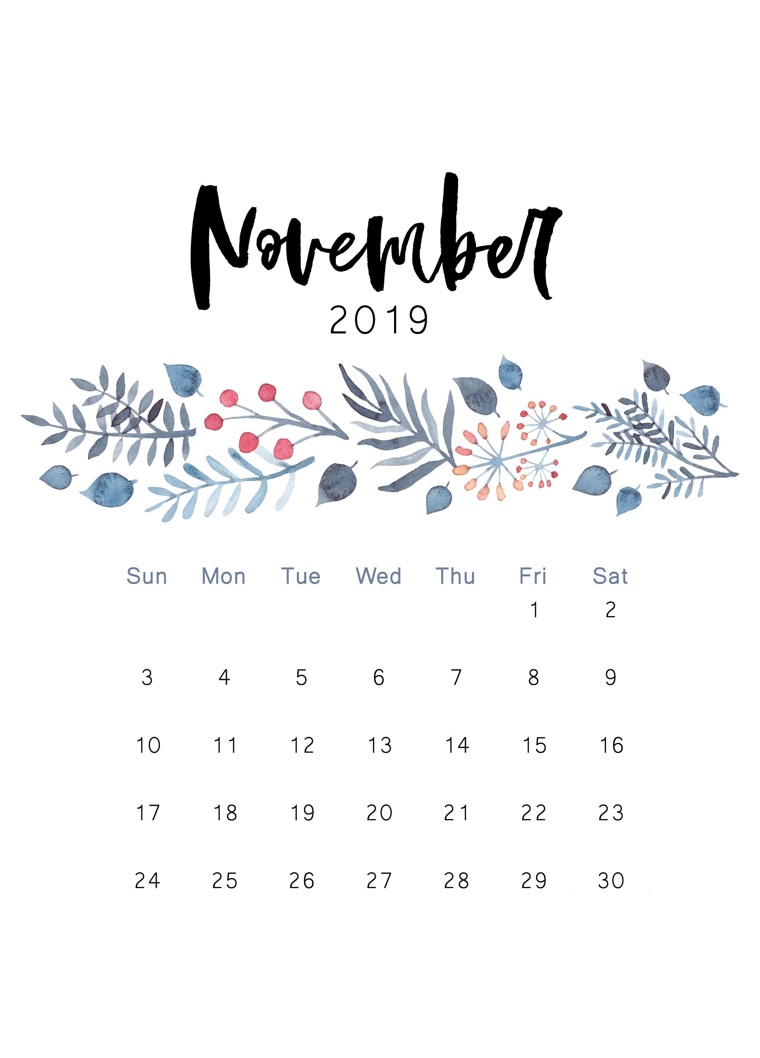 November 2019 Printable Calendar. filofax inspiration. Calendar