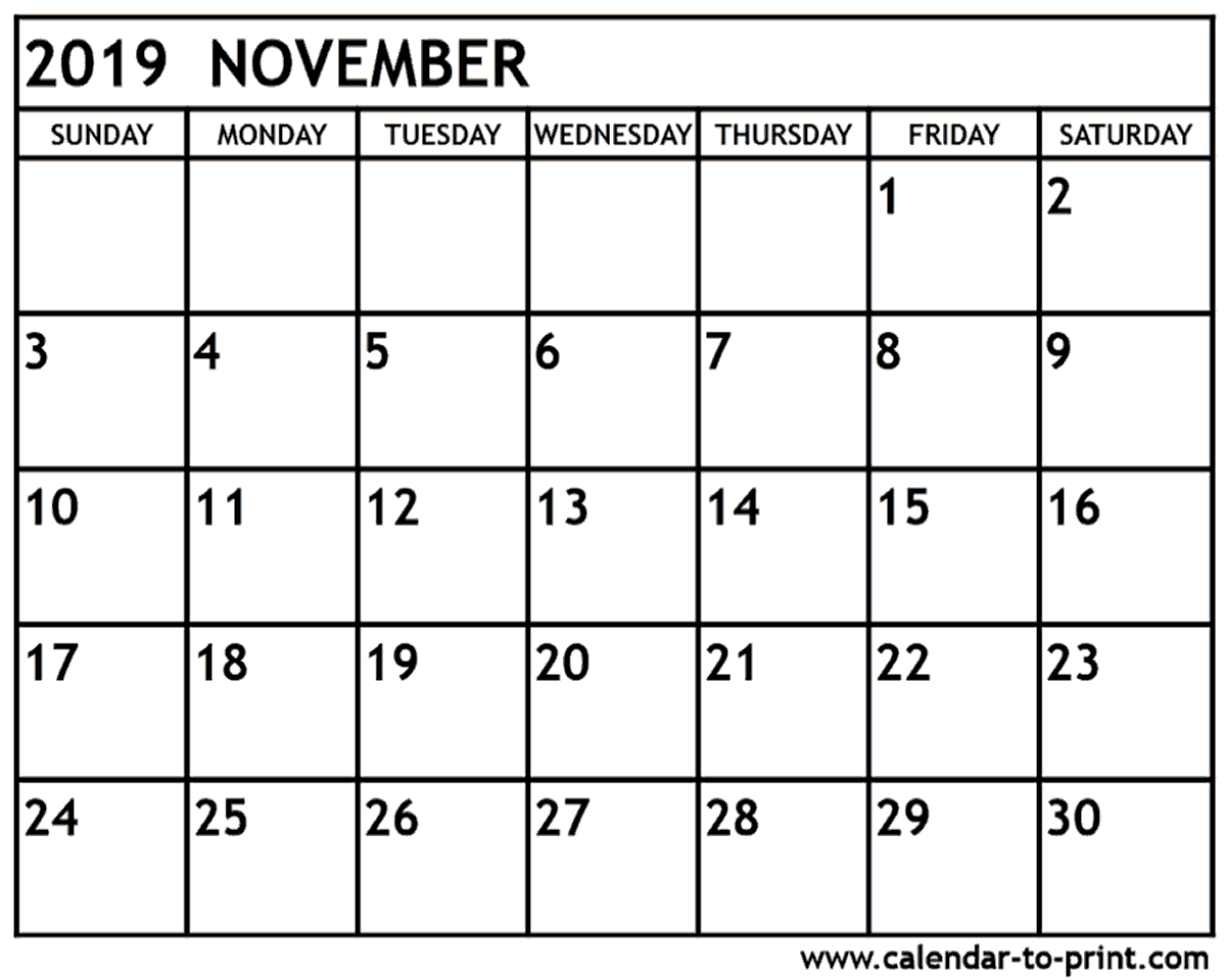 calendar print november 2019