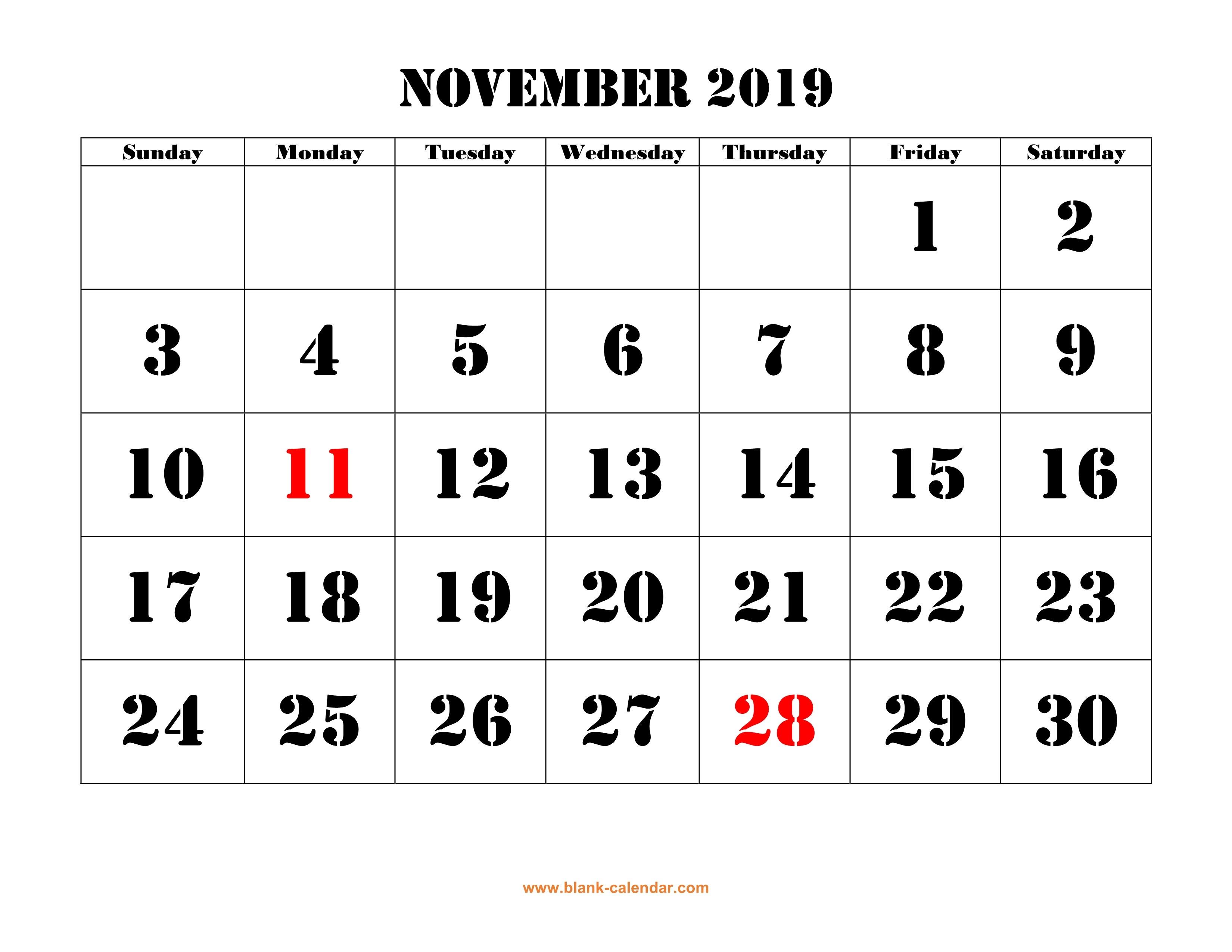 Editable November 2019 Calendar Printable Blank E