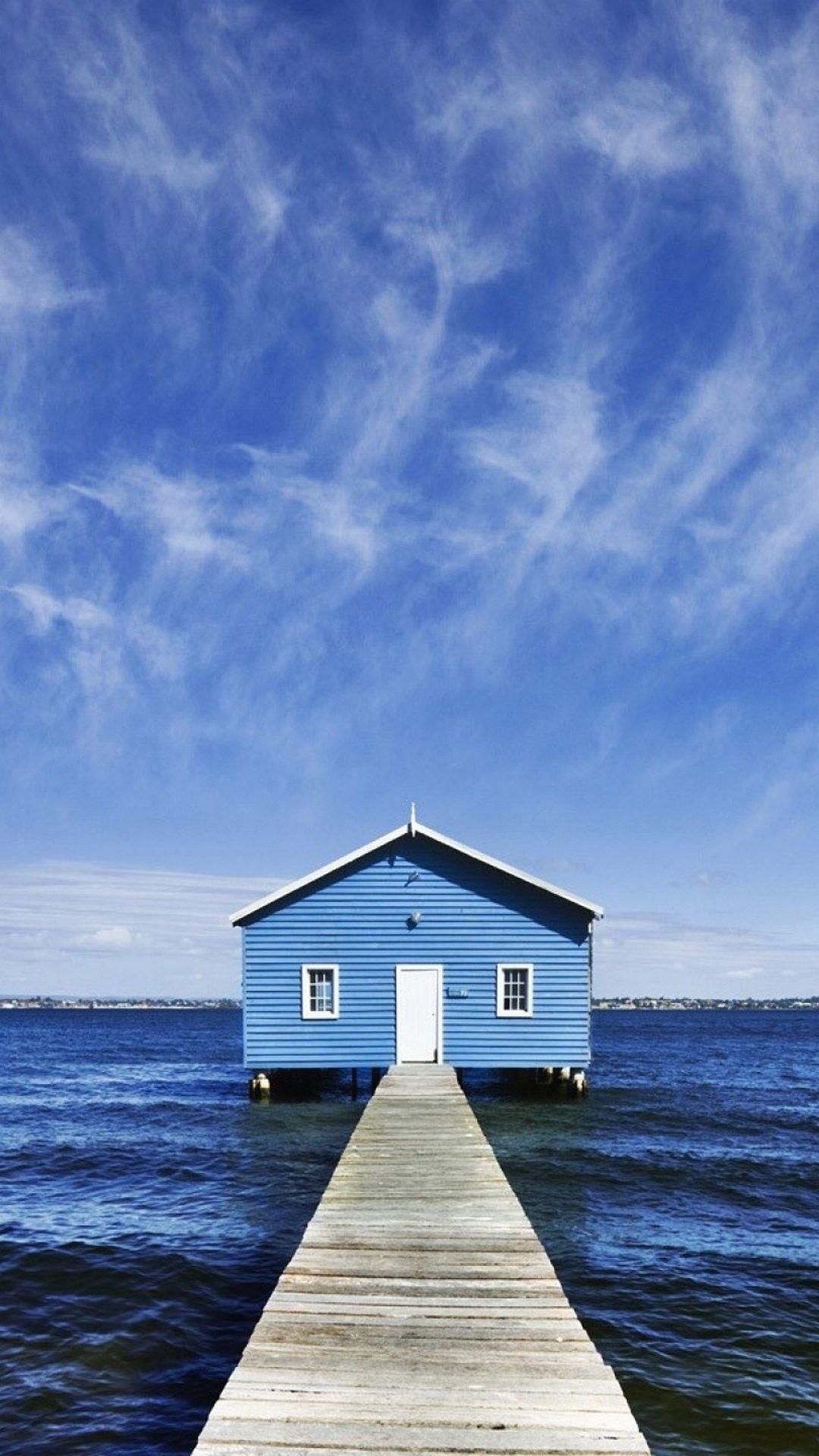 Blue house on sea quality htc one wallpaper and abstract