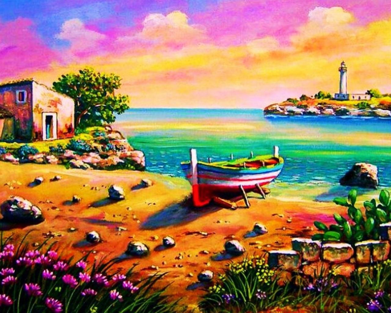 Ocean Light House Boat Cove wallpaper. Ocean Light House Boat Cove